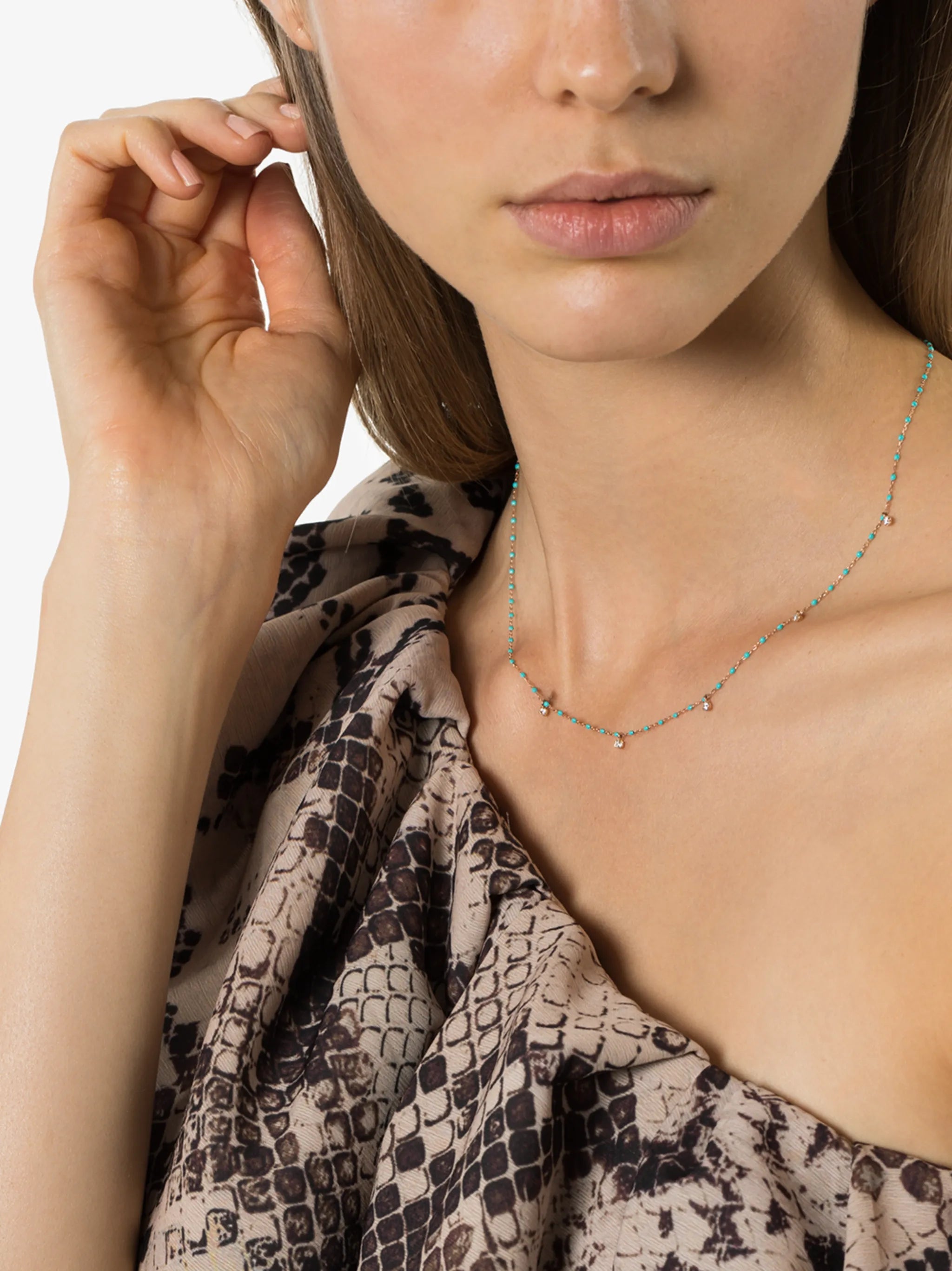 18kt rose gold diamond beaded necklace