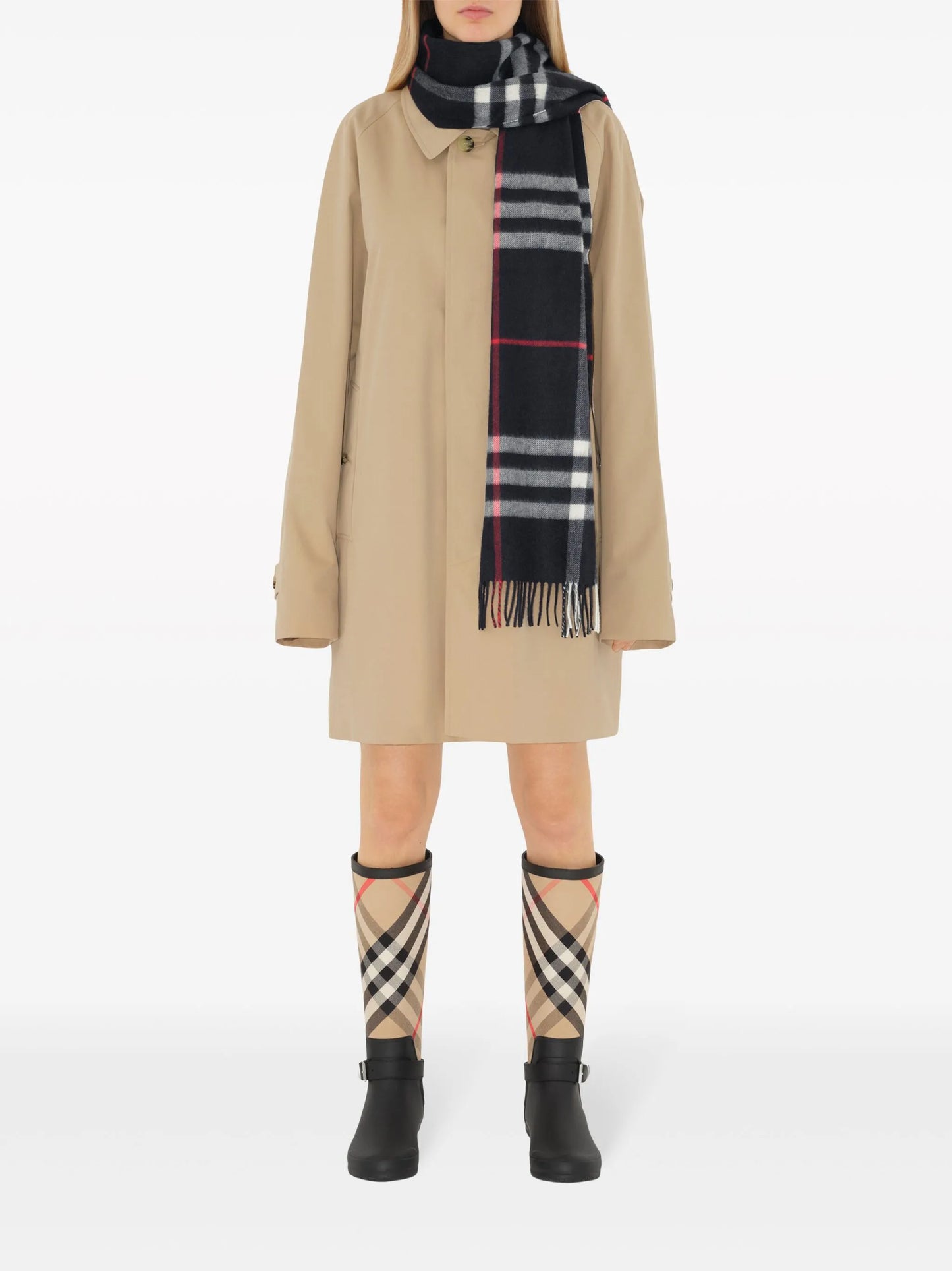 fringed check cashmere scarf