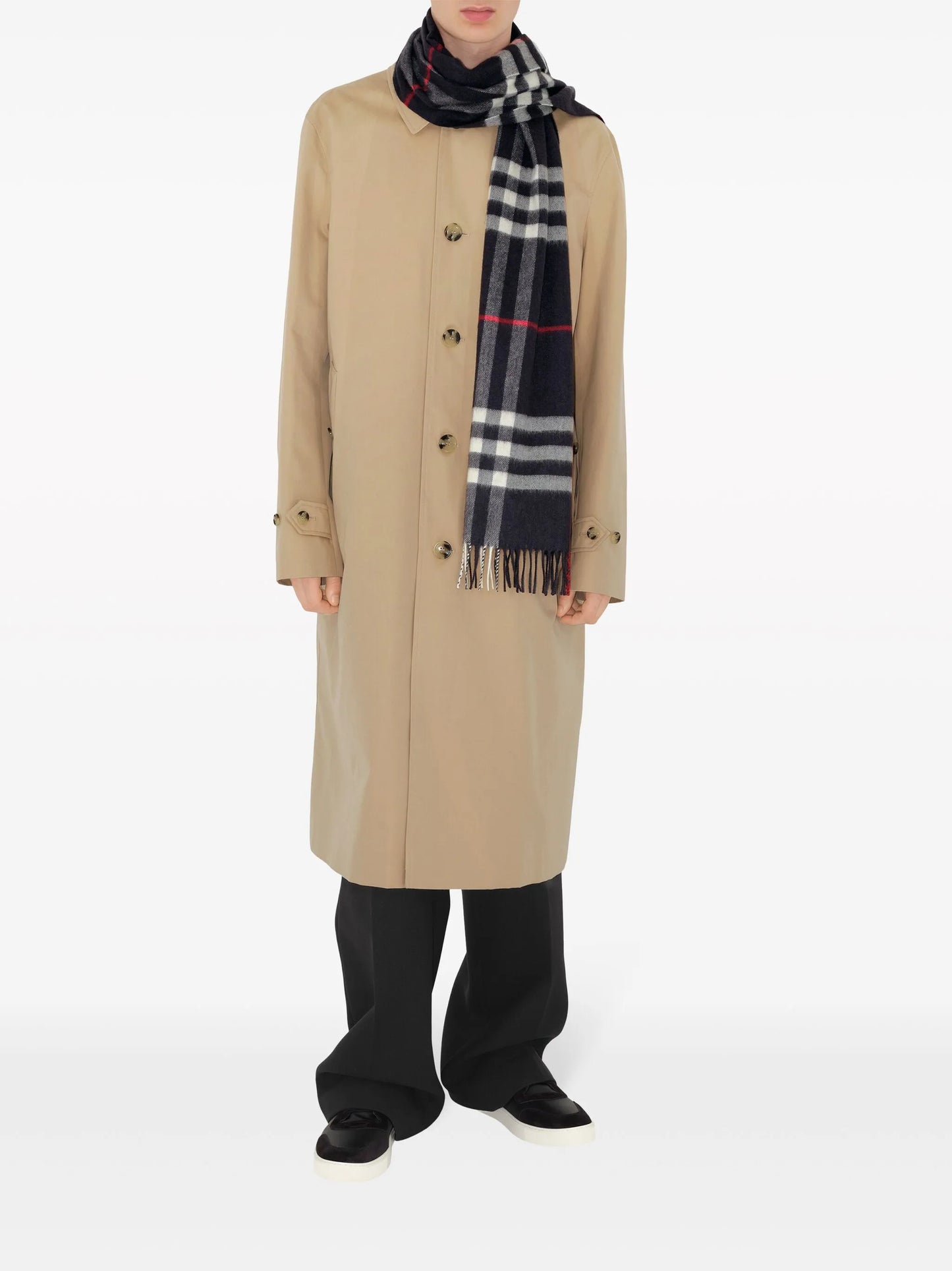 fringed check cashmere scarf