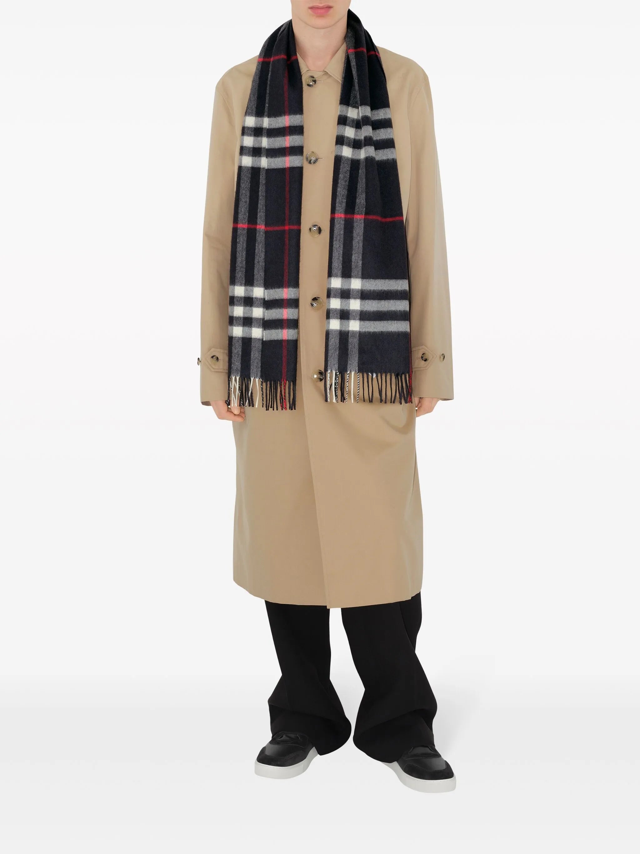 fringed check cashmere scarf
