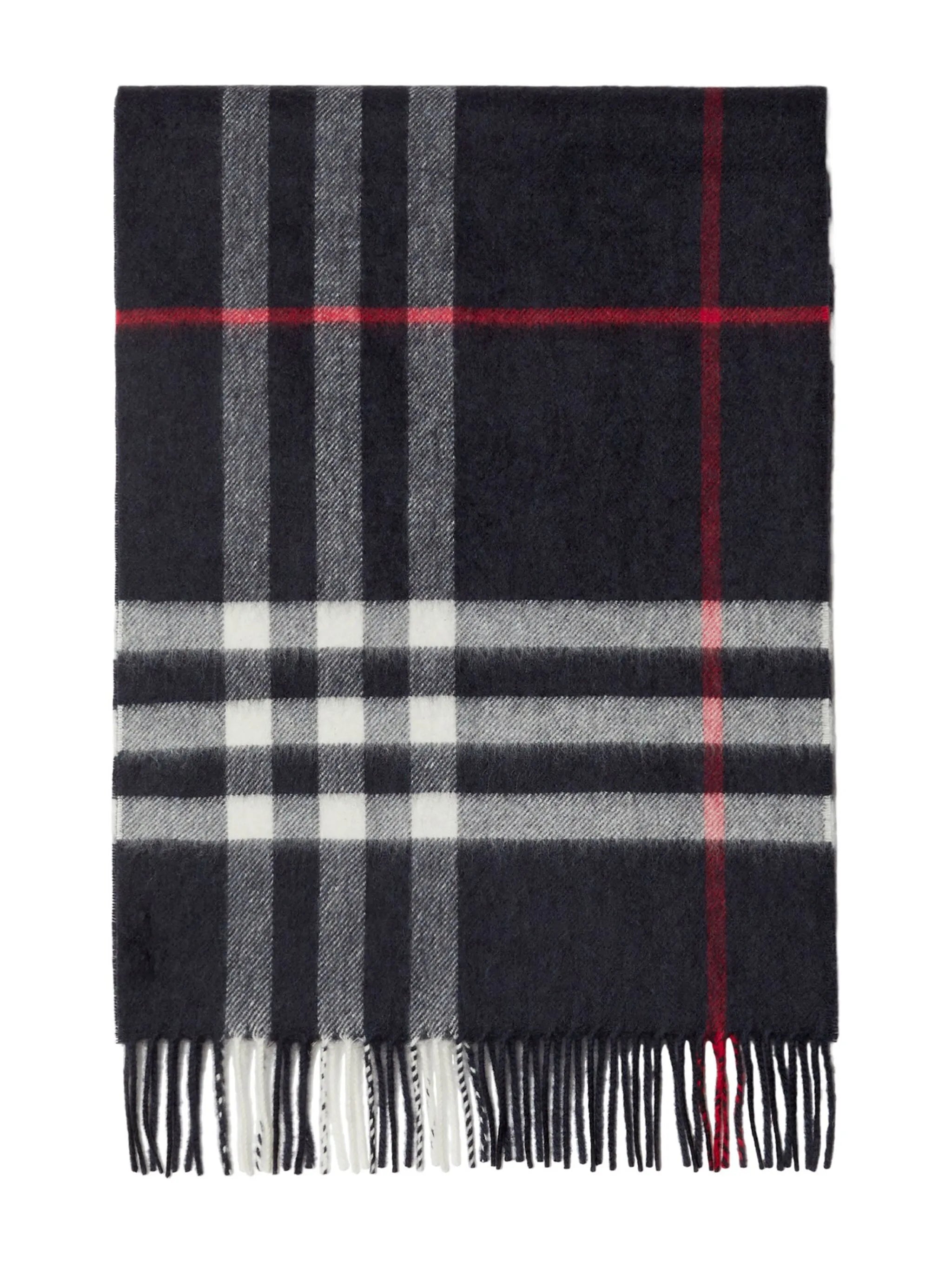 fringed check cashmere scarf