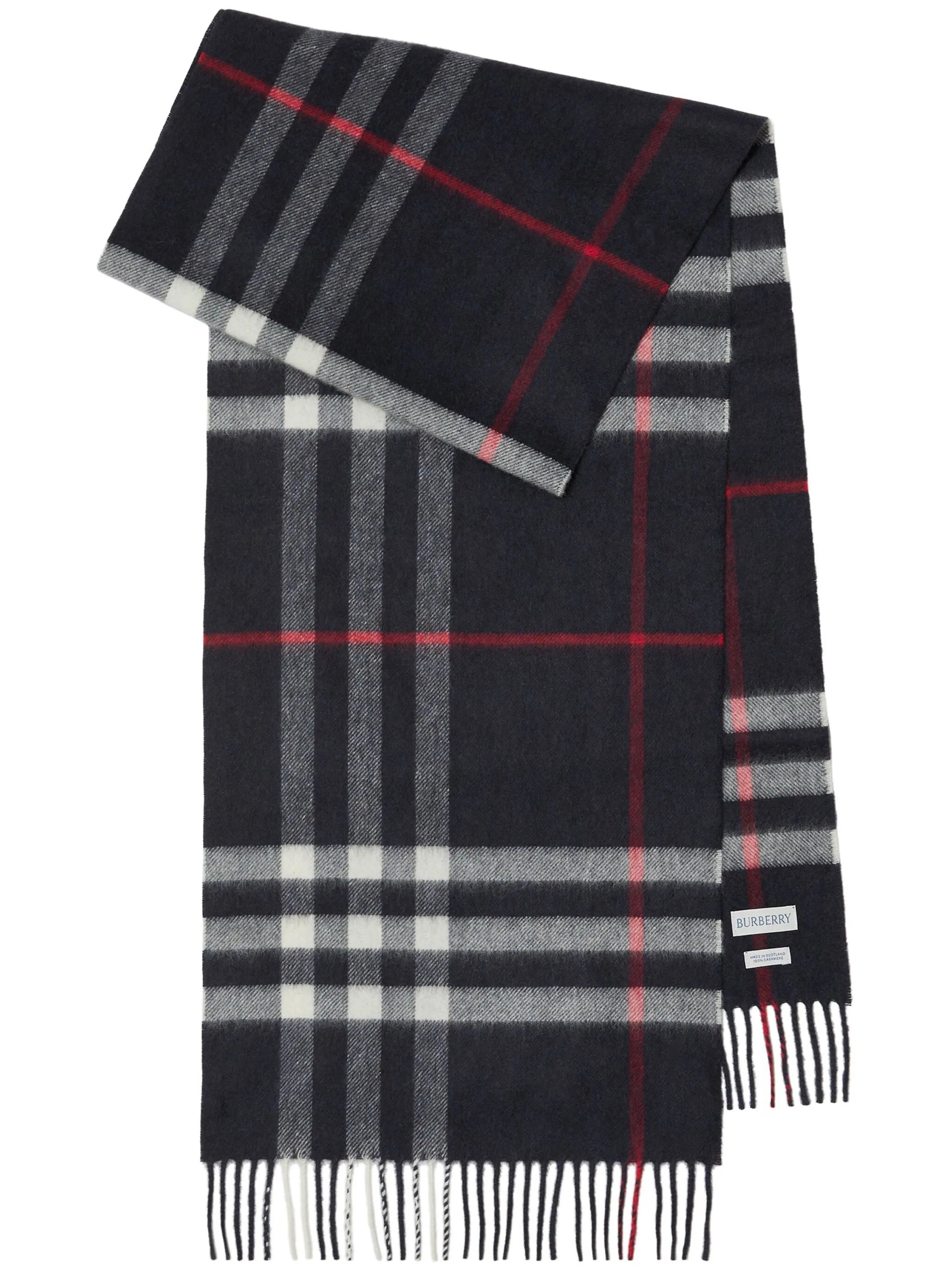 fringed check cashmere scarf