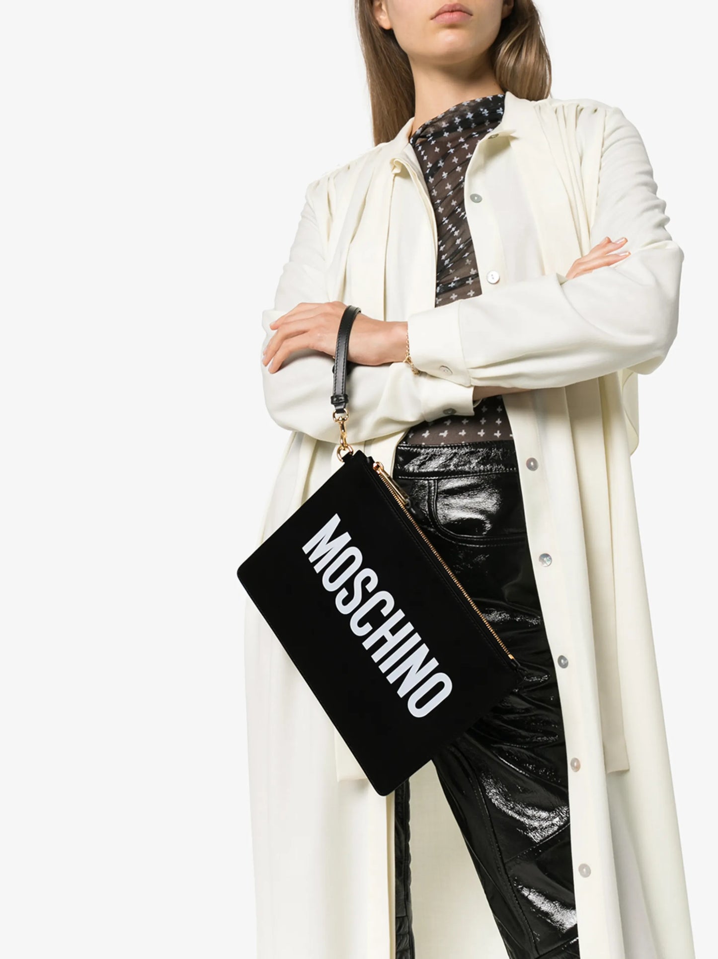 logo printed clutch bag