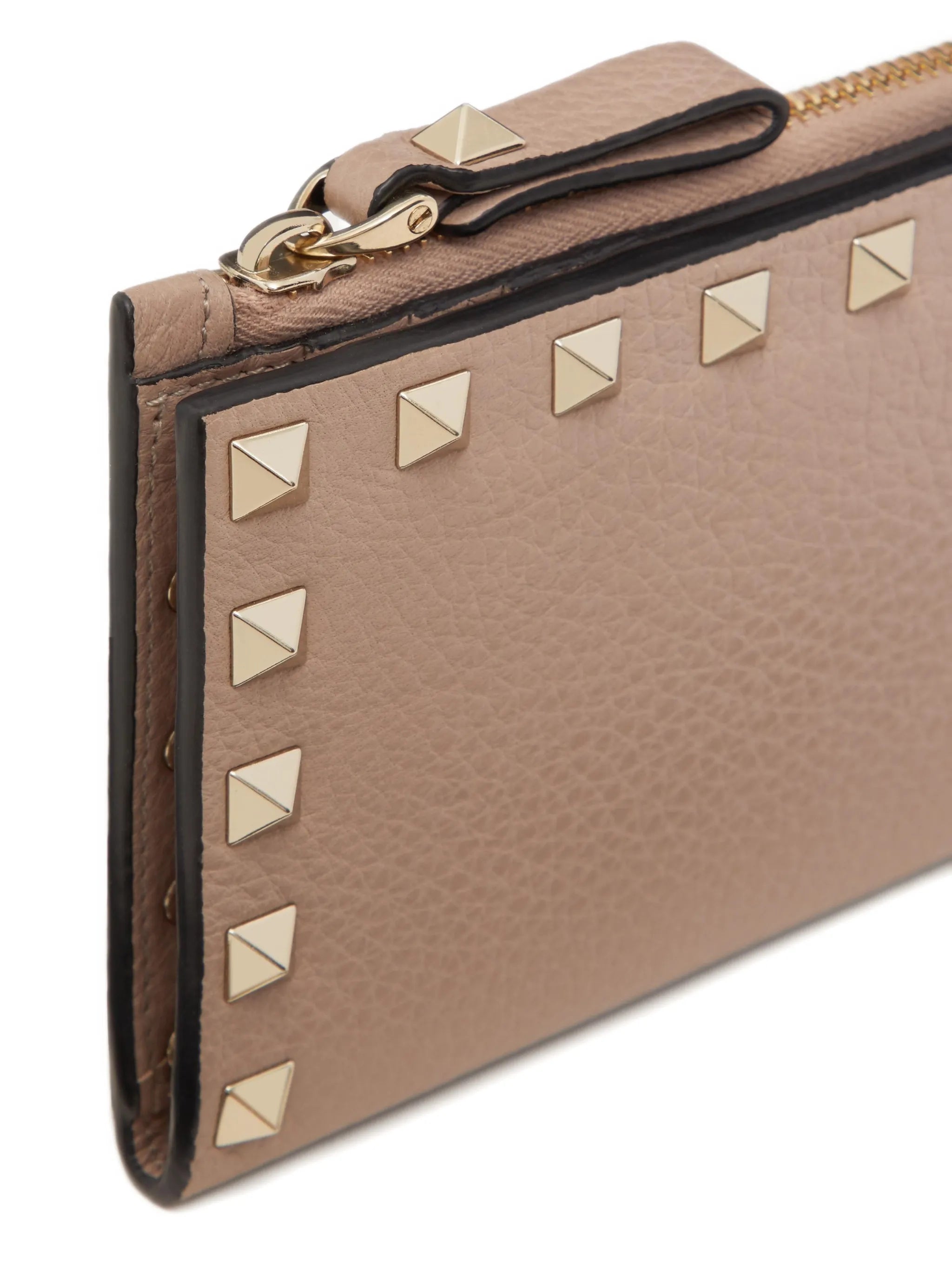 Rockstud zipped leather card holder