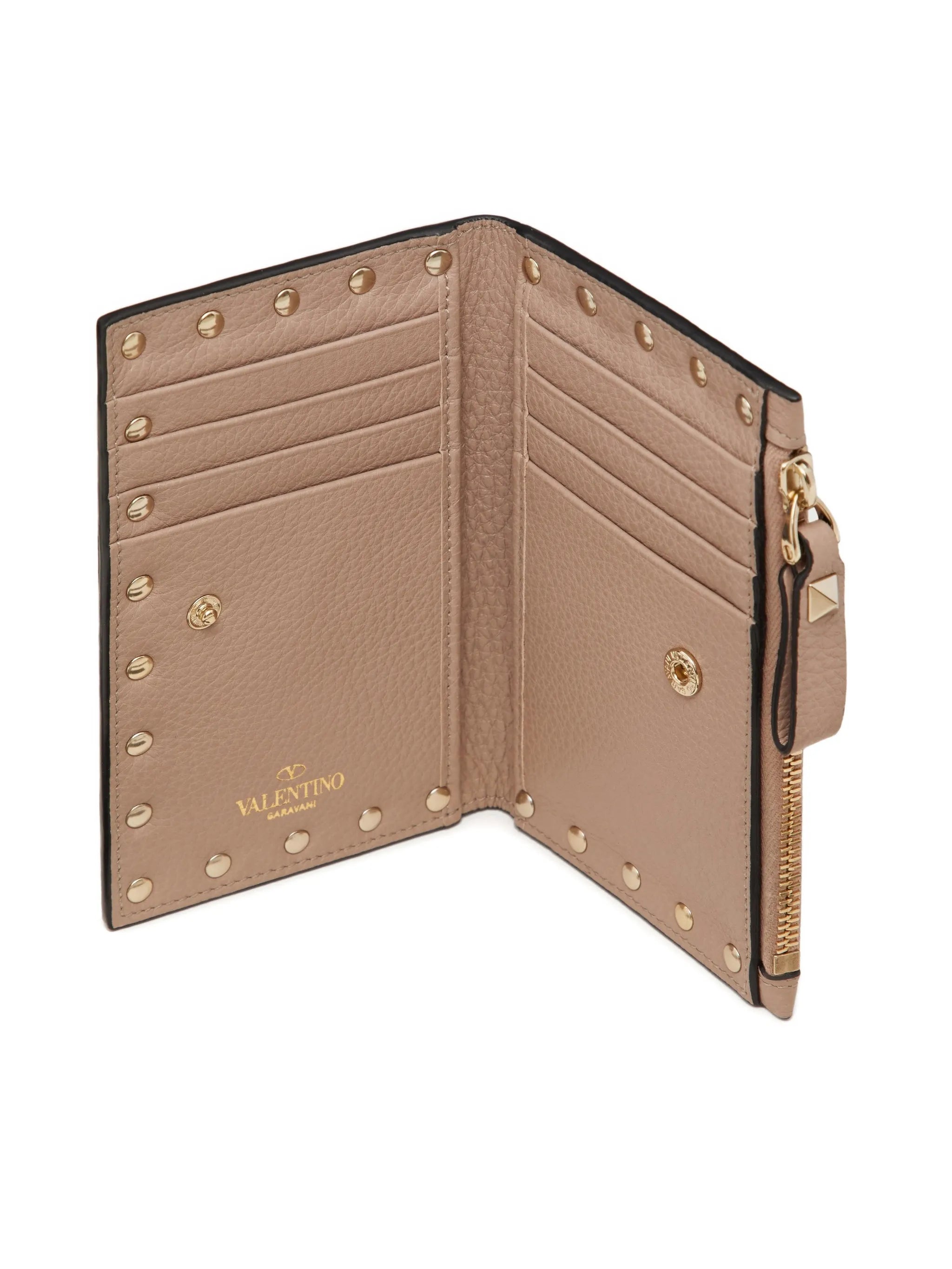 Rockstud zipped leather card holder