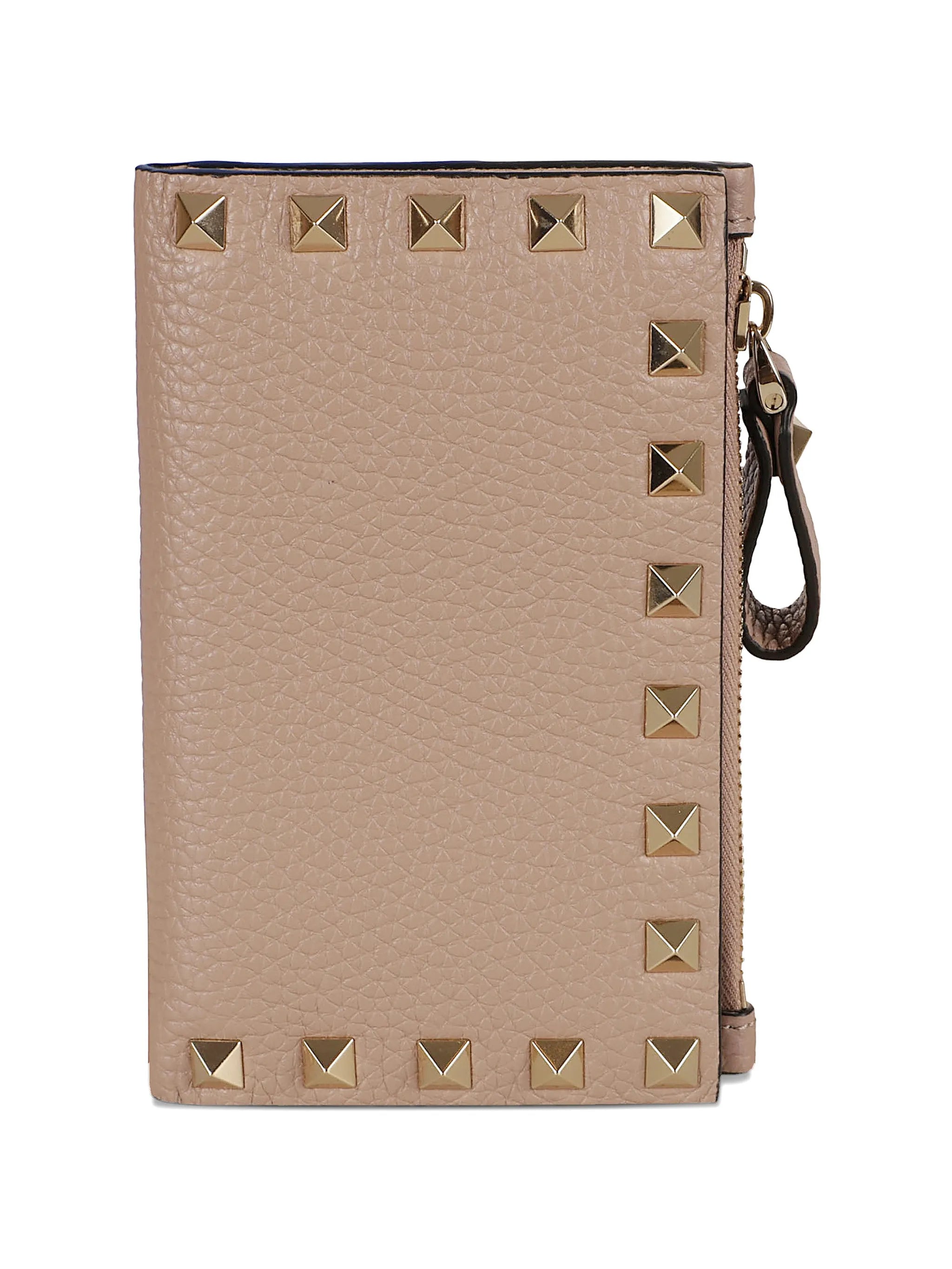 Rockstud zipped leather card holder