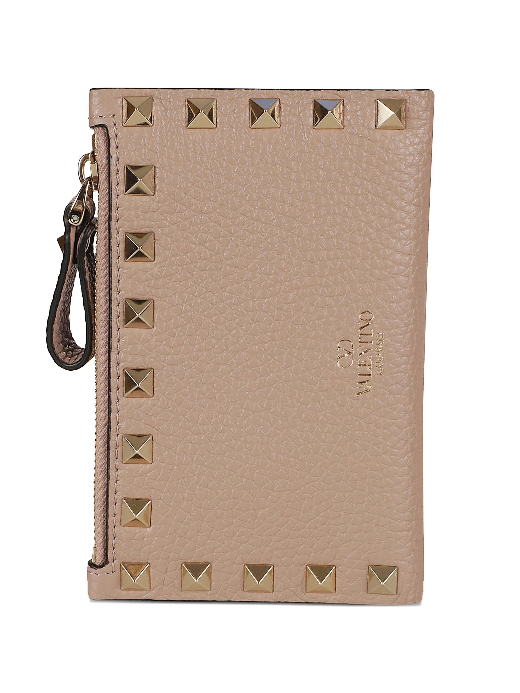 Rockstud zipped leather card holder