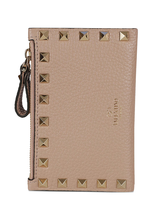 Rockstud zipped leather card holder