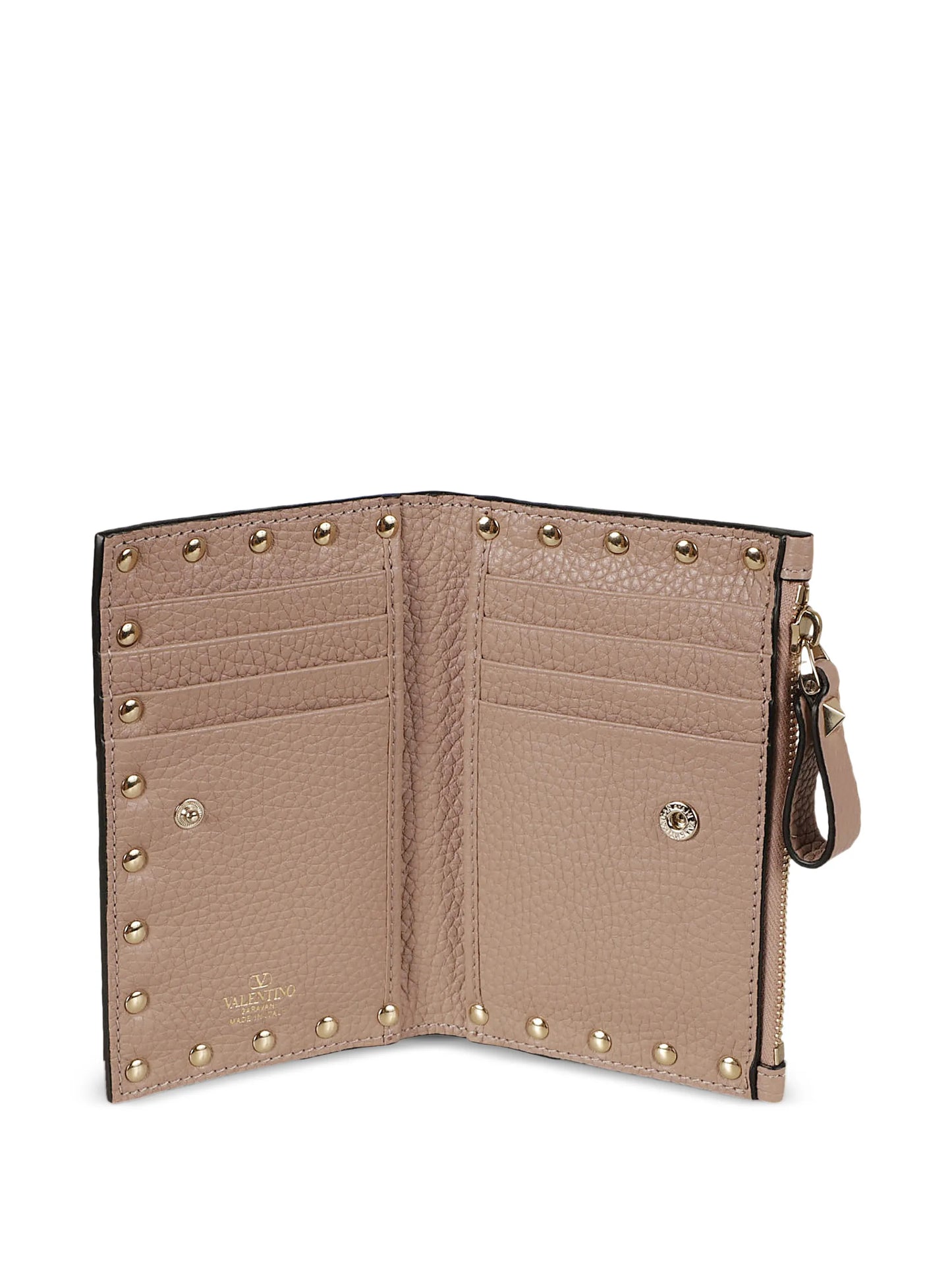 Rockstud zipped leather card holder