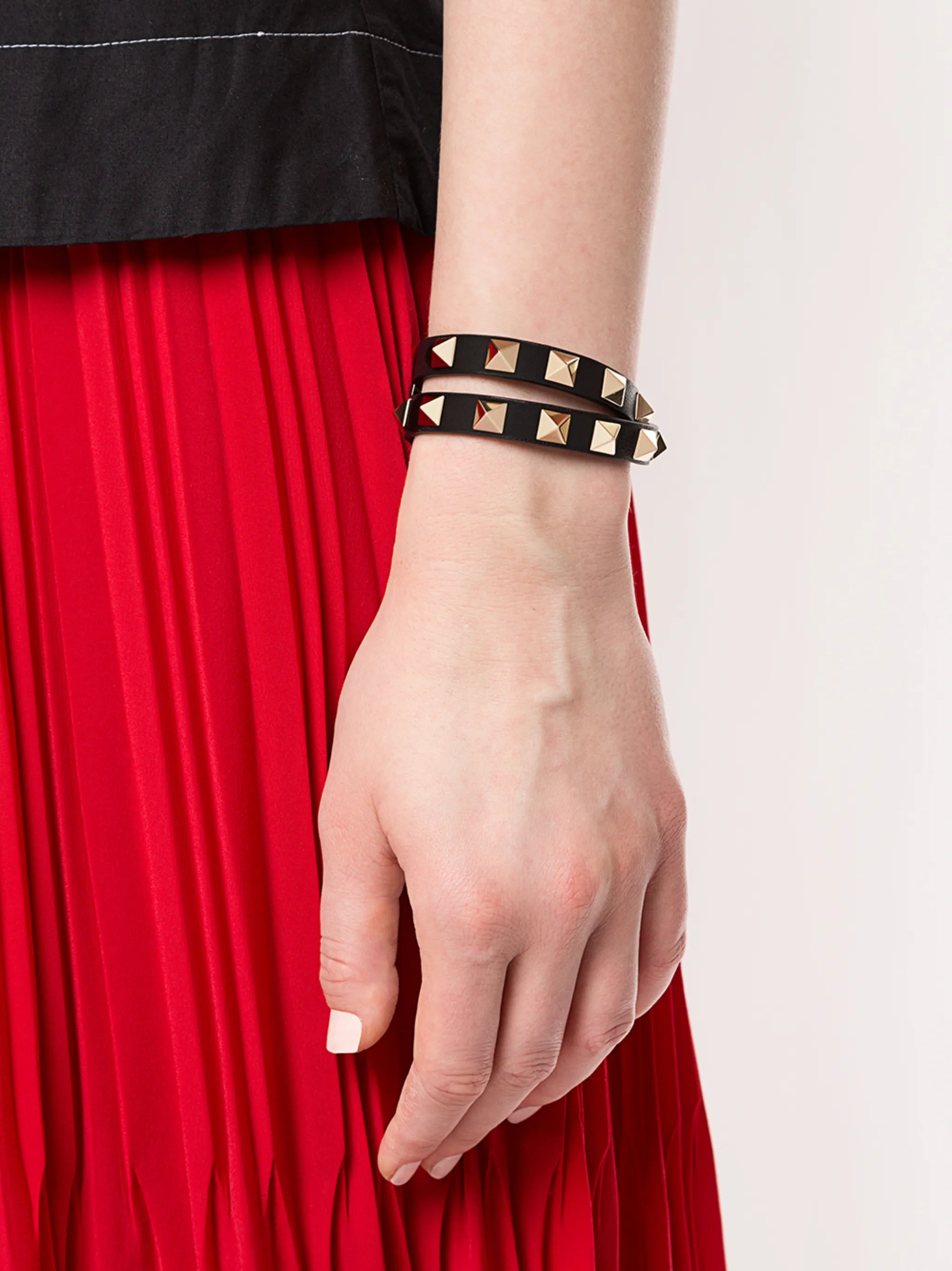 Rockstud double-strap leather bracelet