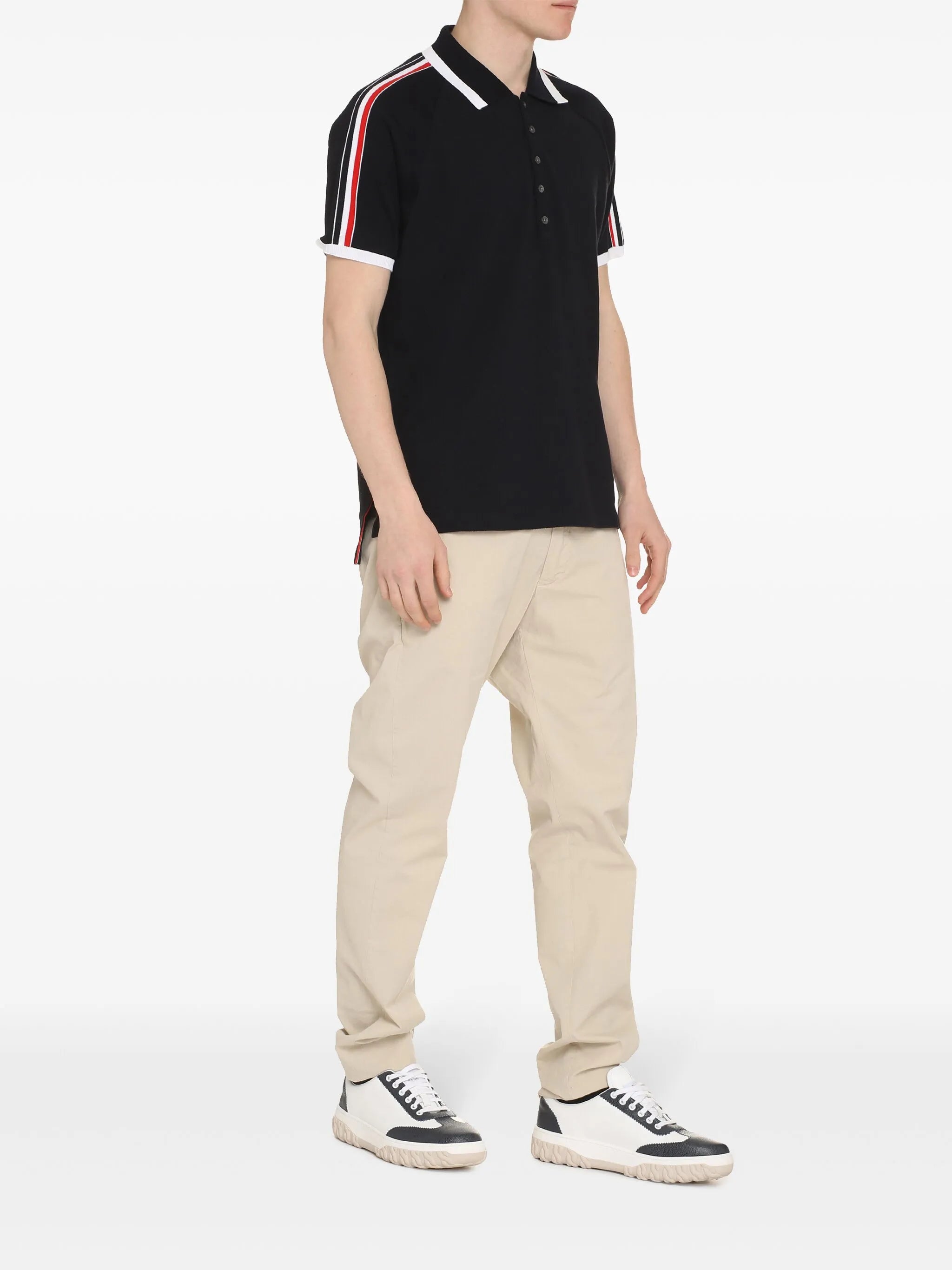 4-Bar stripe raglan-sleeve polo shirt
