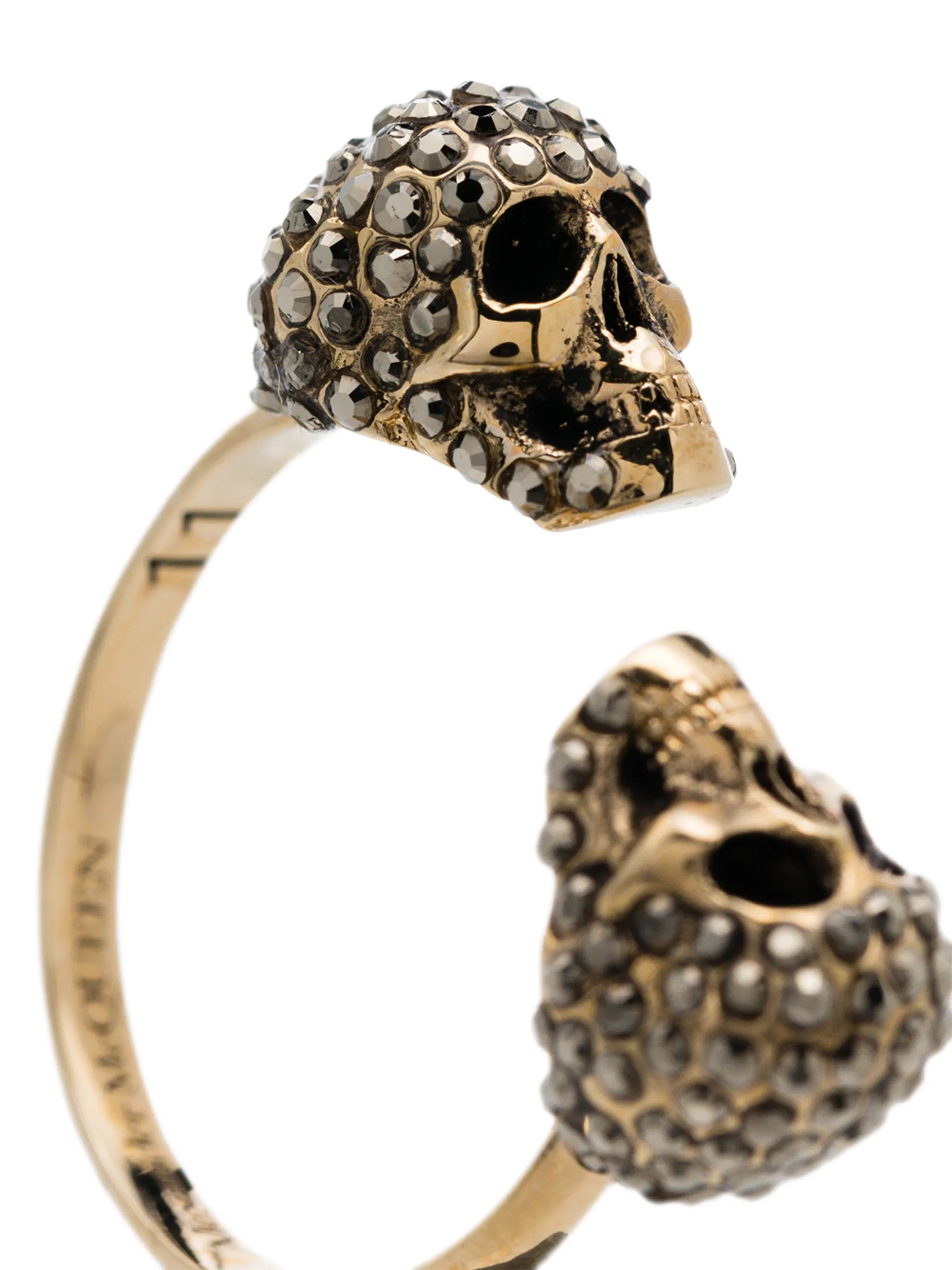 crystal-embellished skulls ring