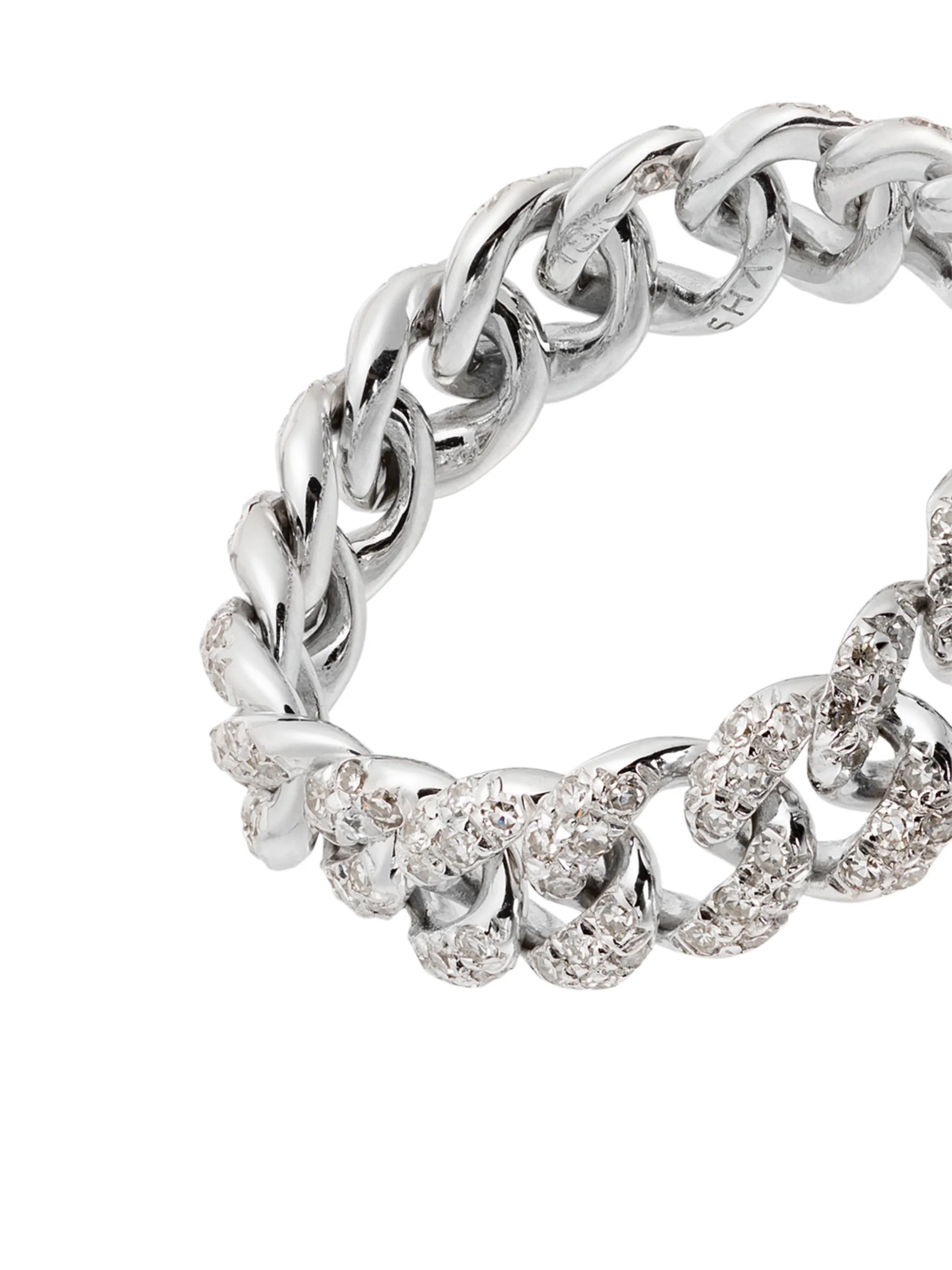18K white gold and diamond link ring