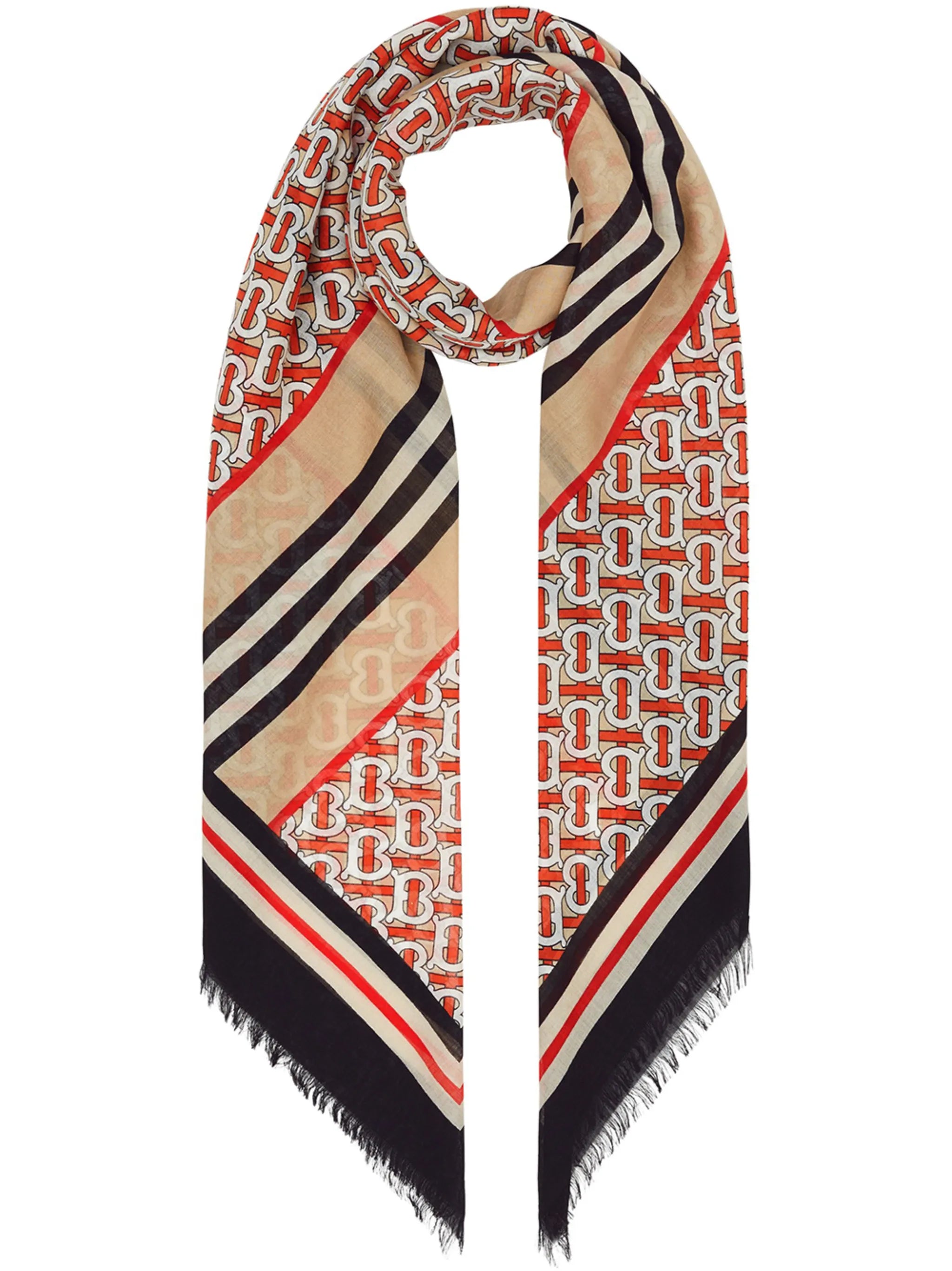 Icon Stripe Monogram Print Wool Silk Square Large Scarf