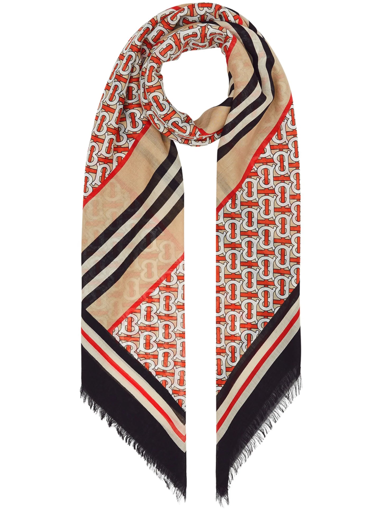 Icon Stripe Monogram Print Wool Silk Square Large Scarf