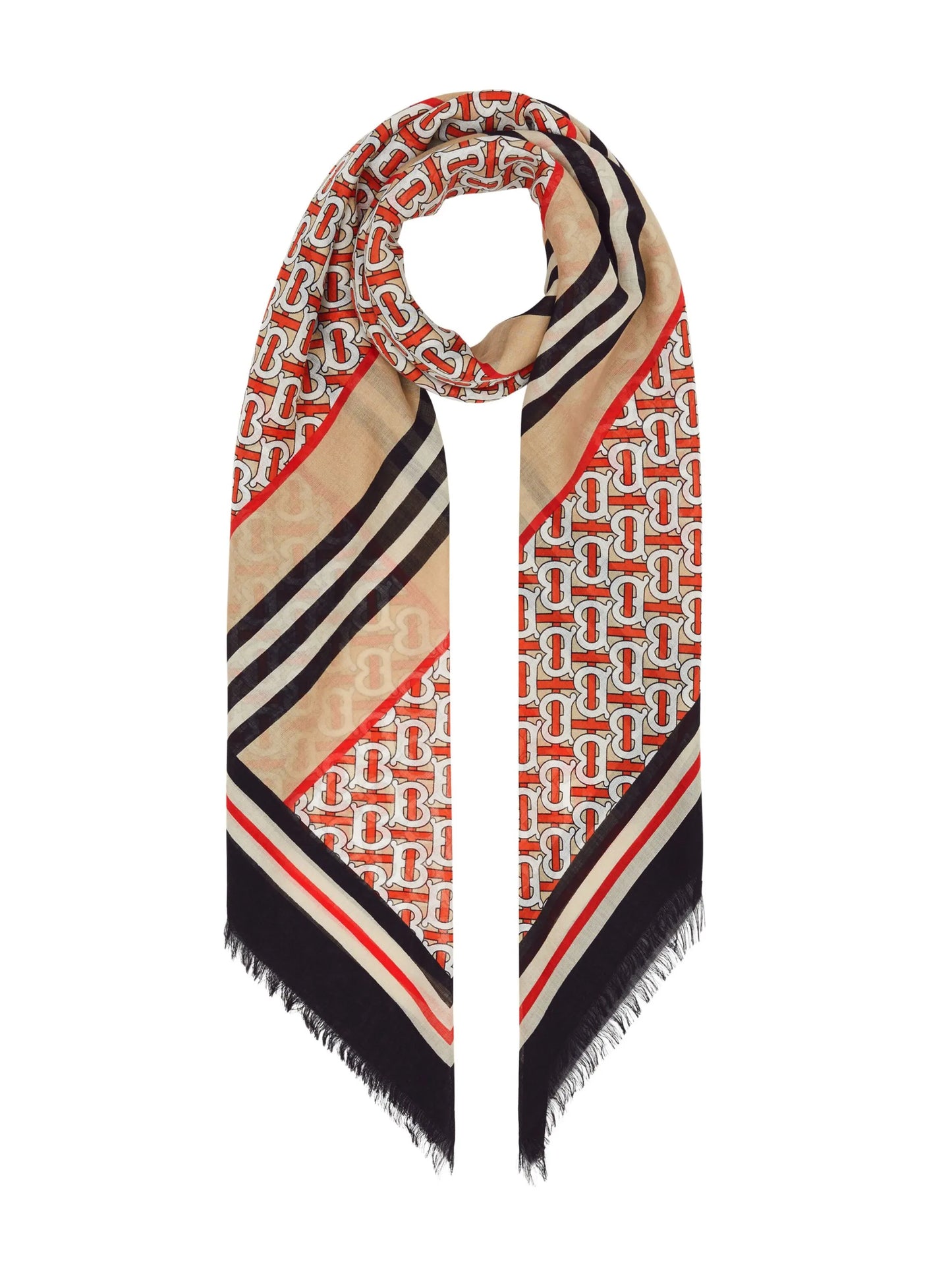 Icon Stripe Monogram Print Wool Silk Square Large Scarf