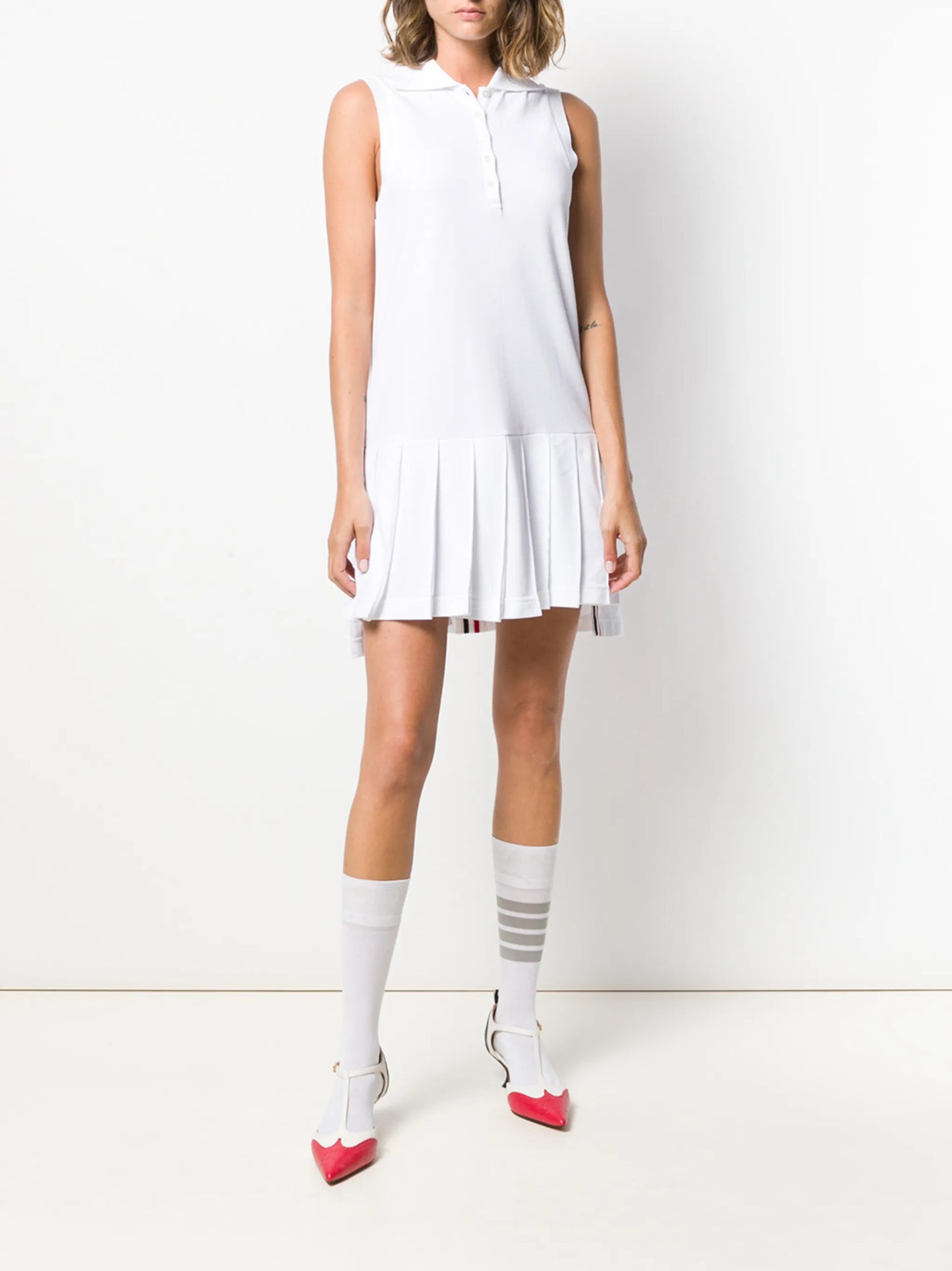 RWB stripe sleeveless pleated tennis dress