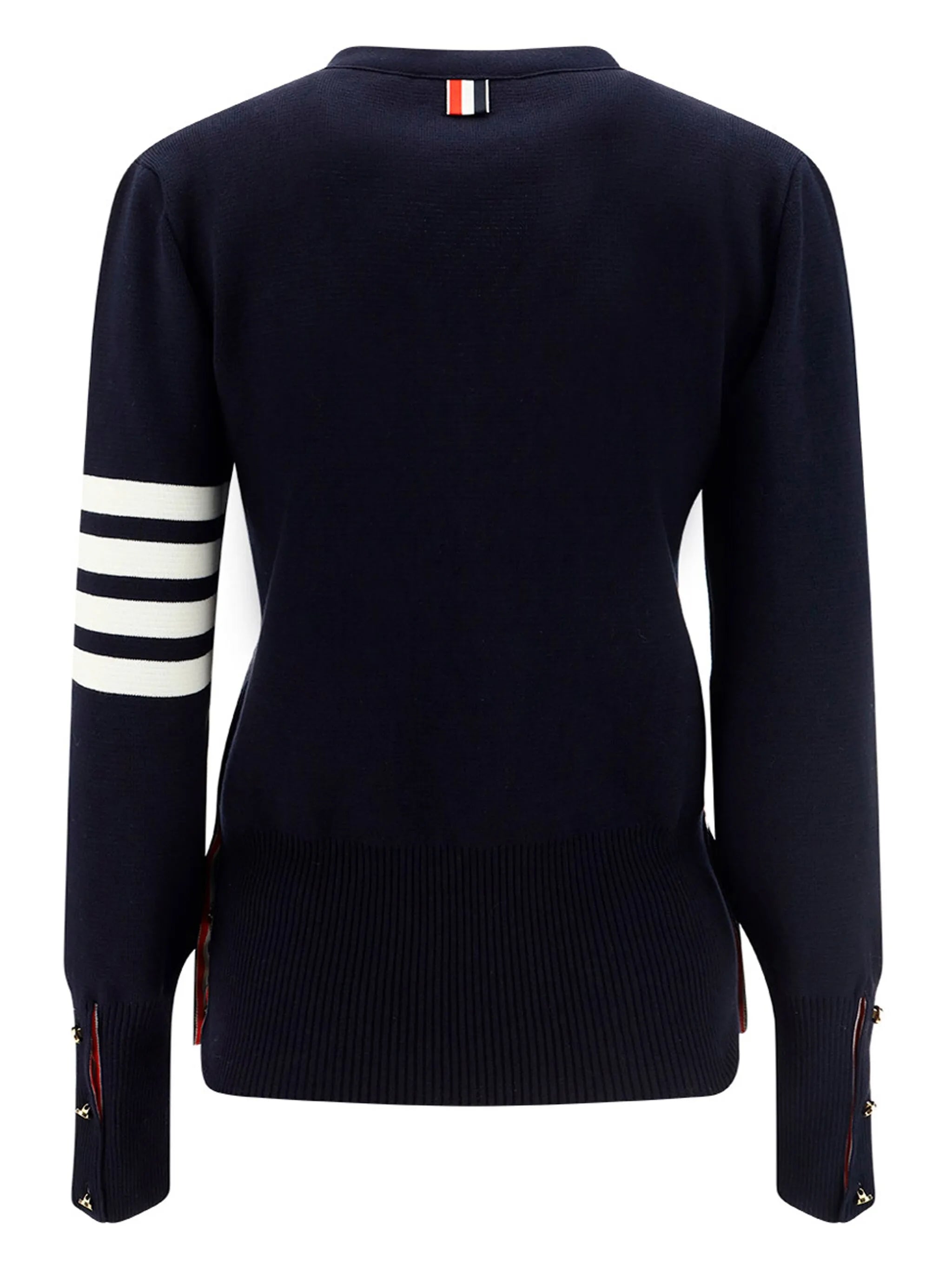 V-neck four-bar-stripe cardigan