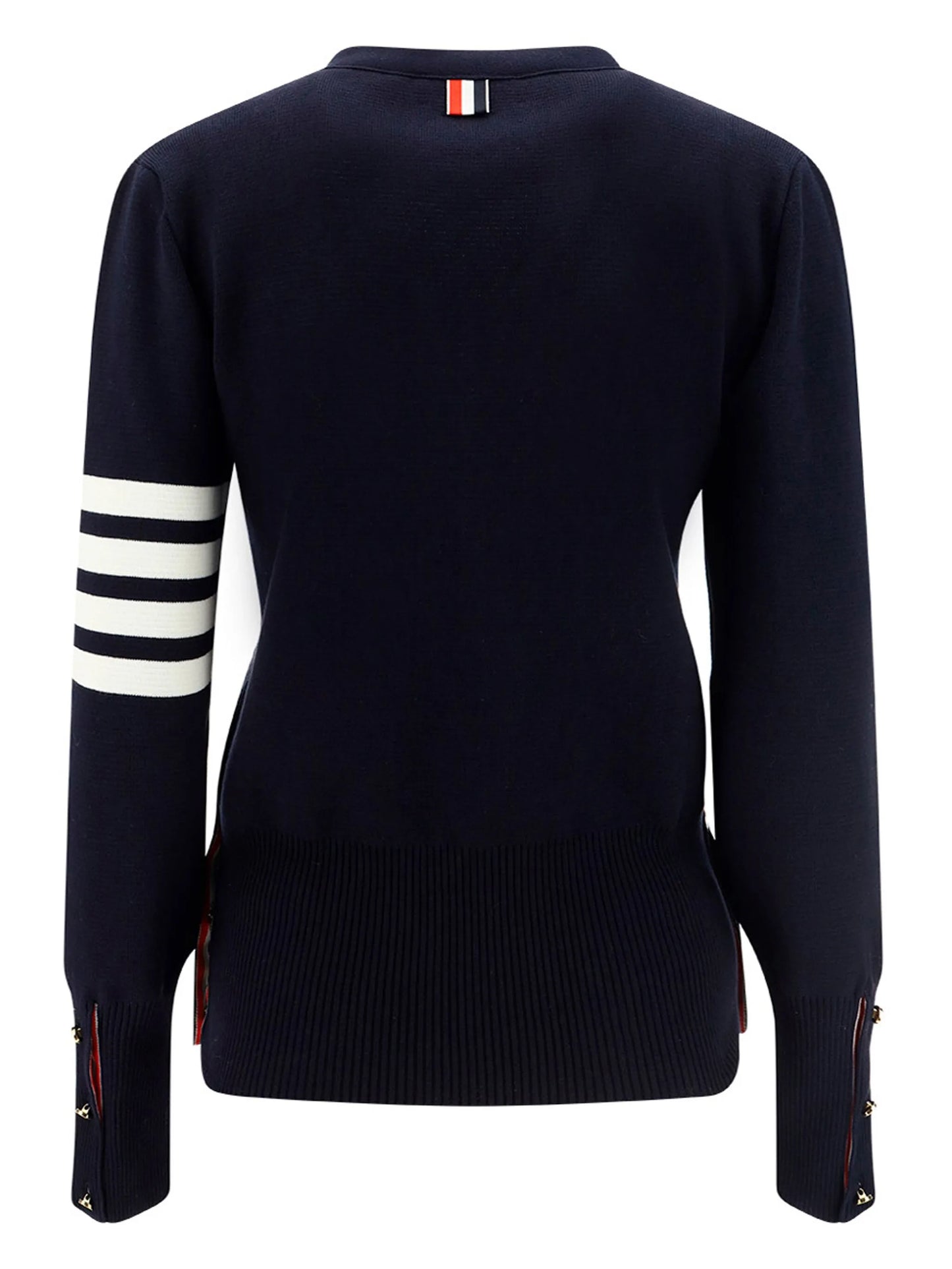 V-neck four-bar-stripe cardigan