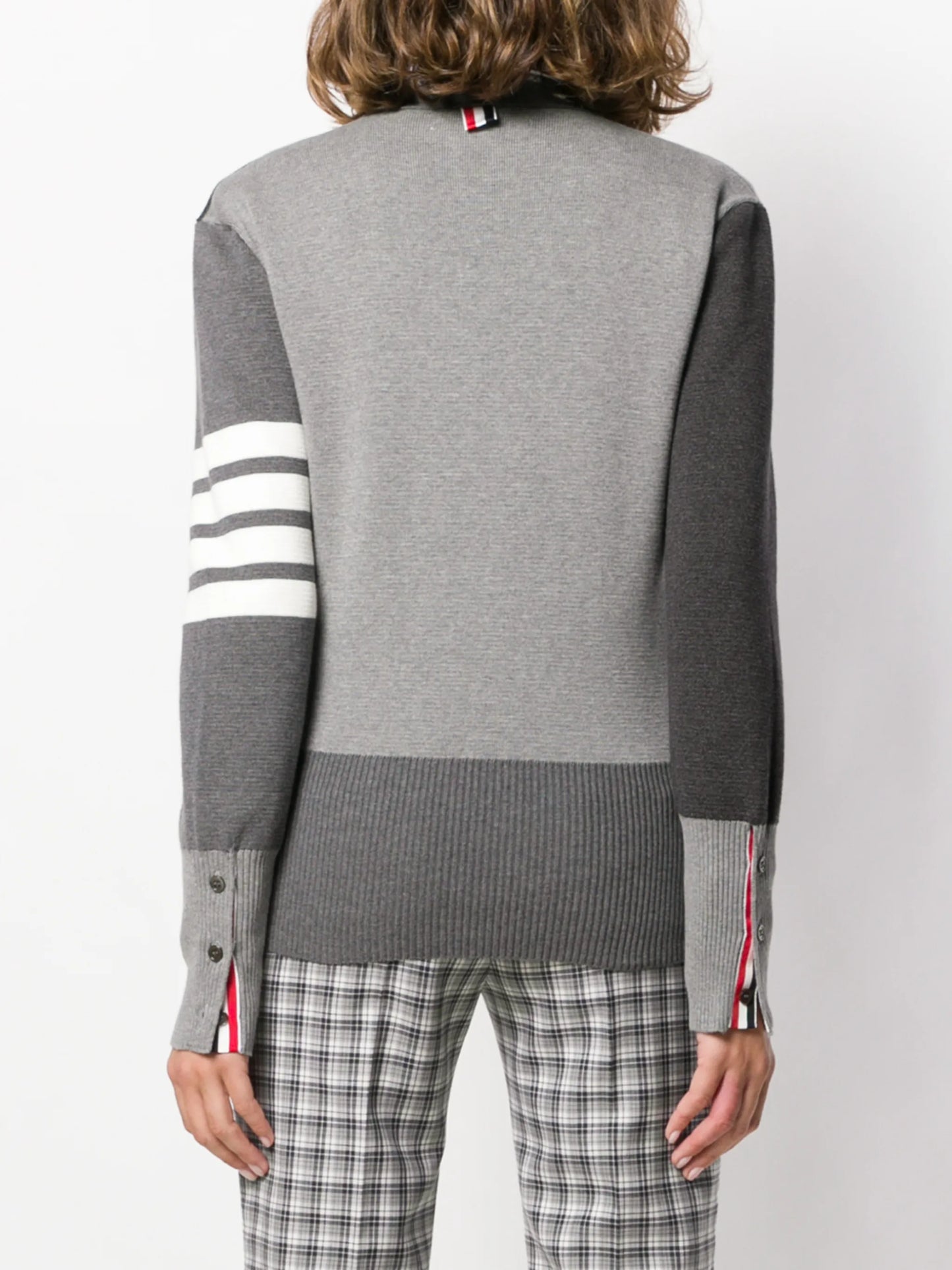 Funmix crepe 4-Bar v-neck cardigan