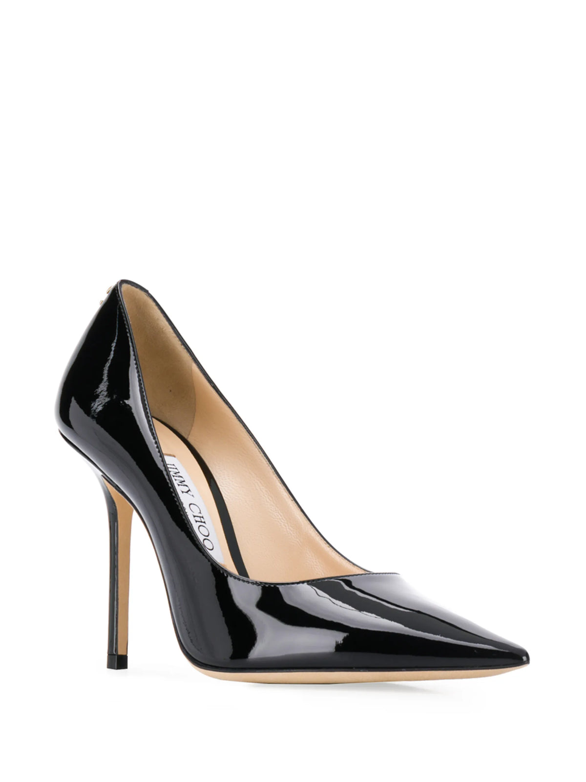 Love 100 black patent-leather pointed-toe pumps with JC emblem