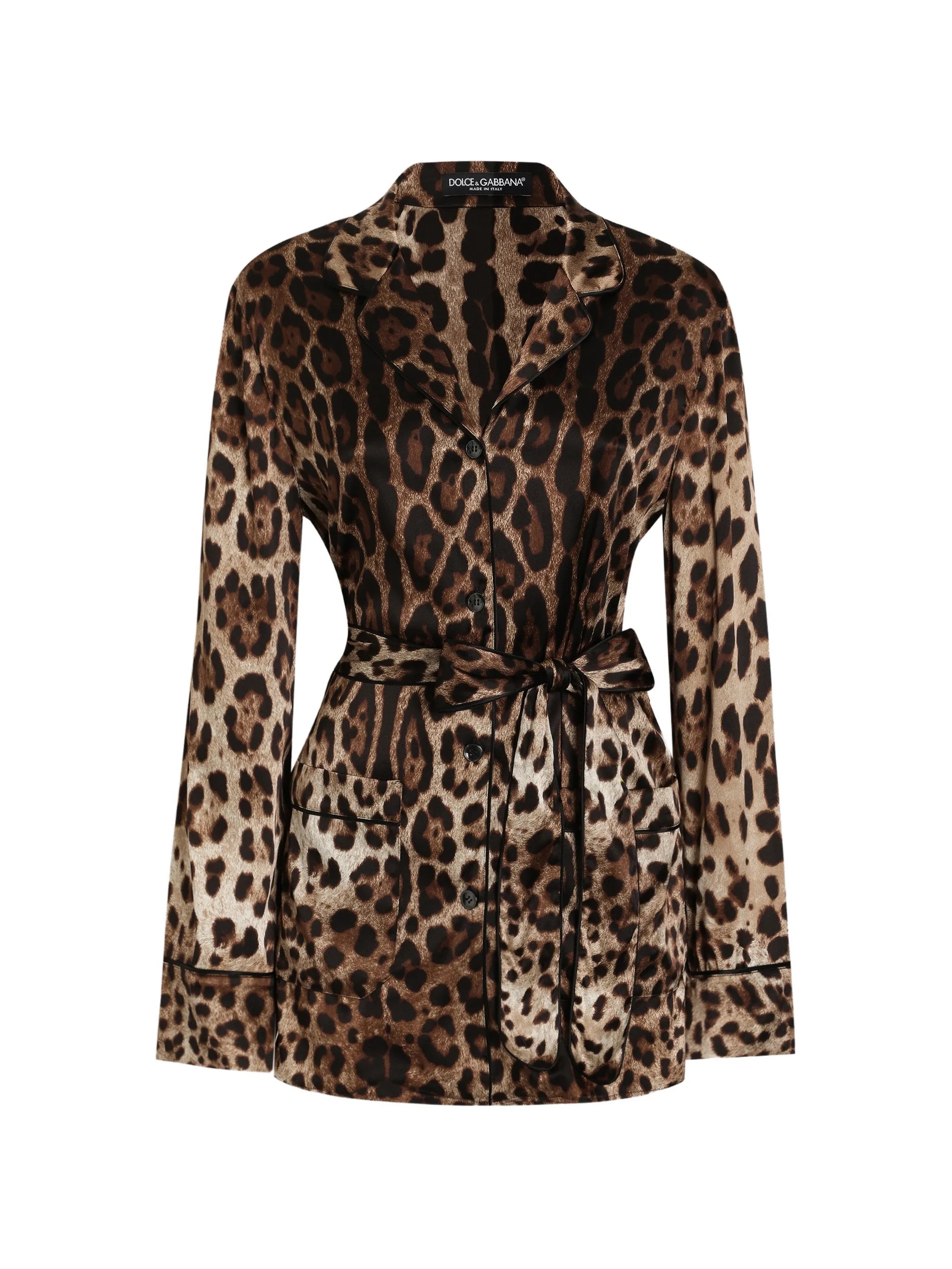leopard-print belted pajama shirt