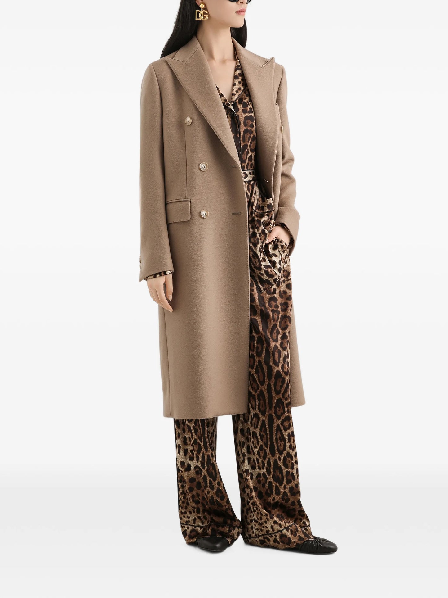 leopard-print belted pajama shirt