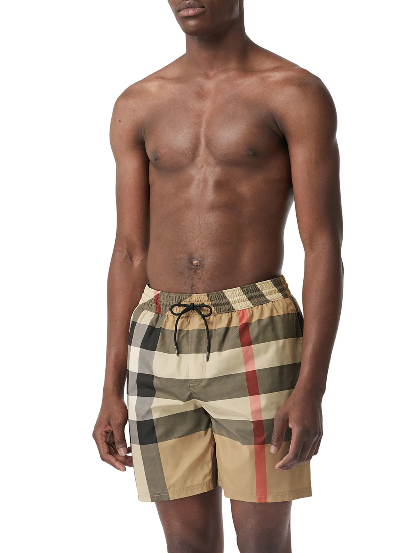 Check drawstring swim shorts