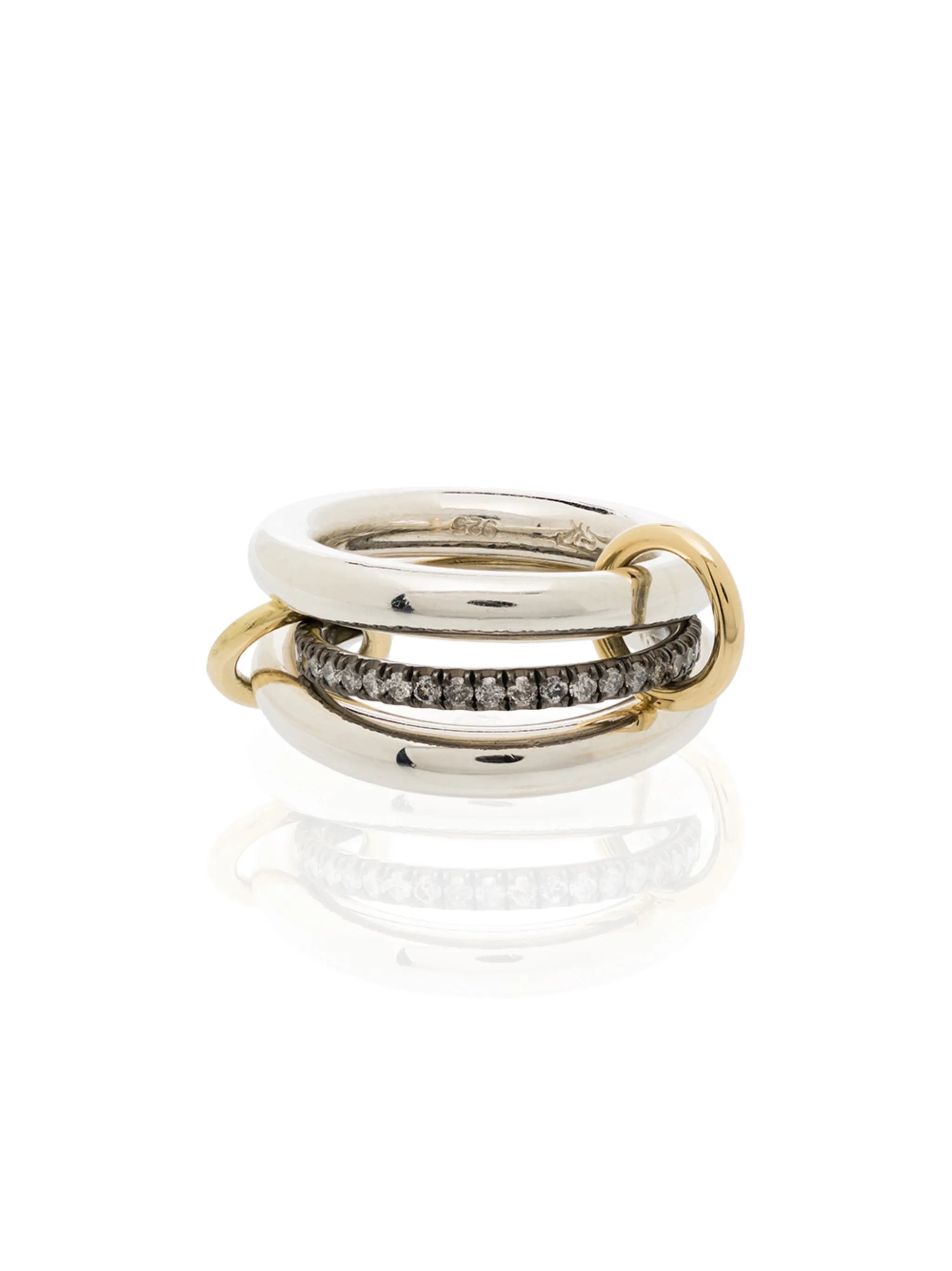 sterling silver and 18kt yellow gold Libra Gris rhodium diamond link ring