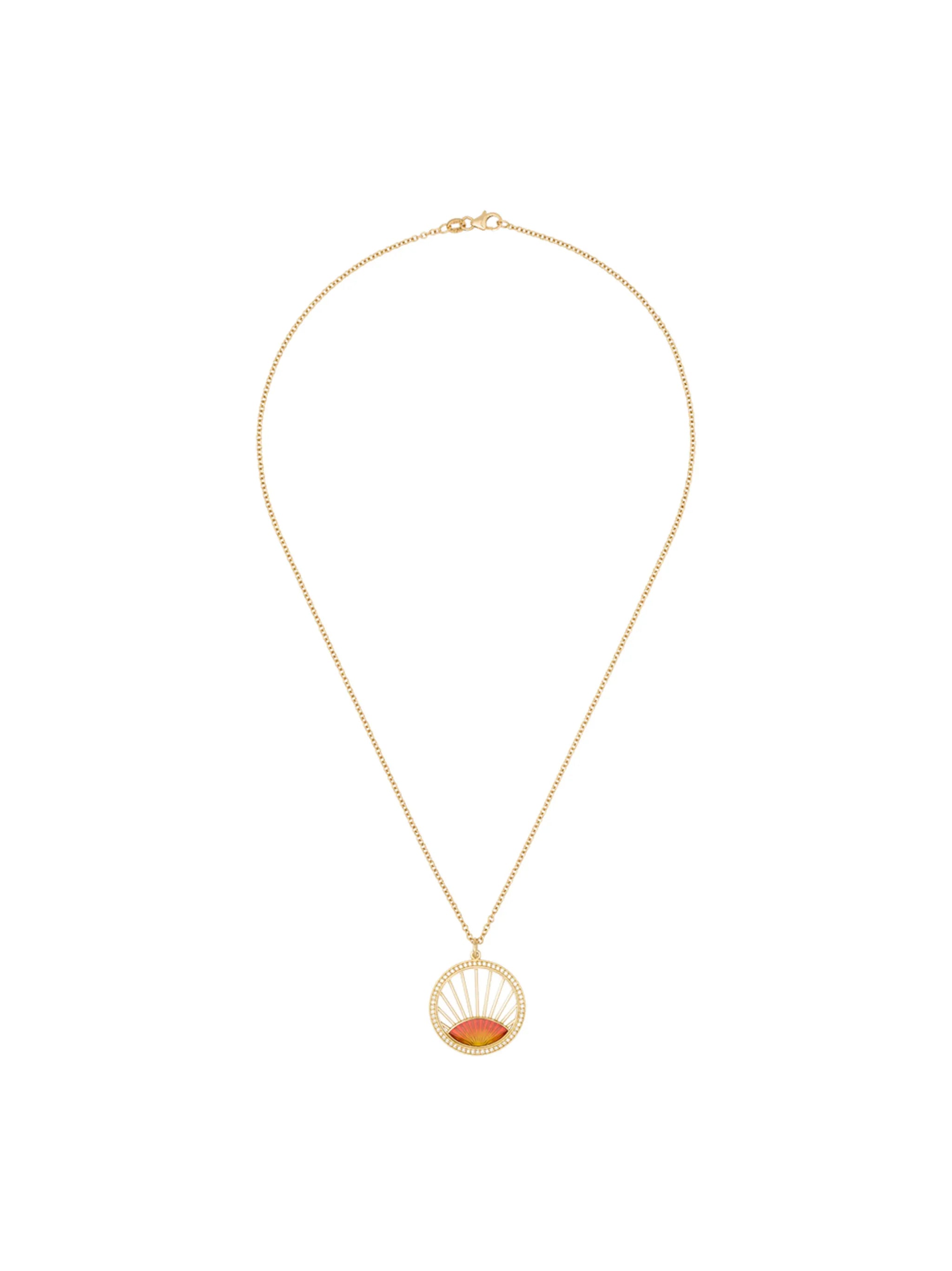 18kt yellow gold diamond sunset pendant necklace