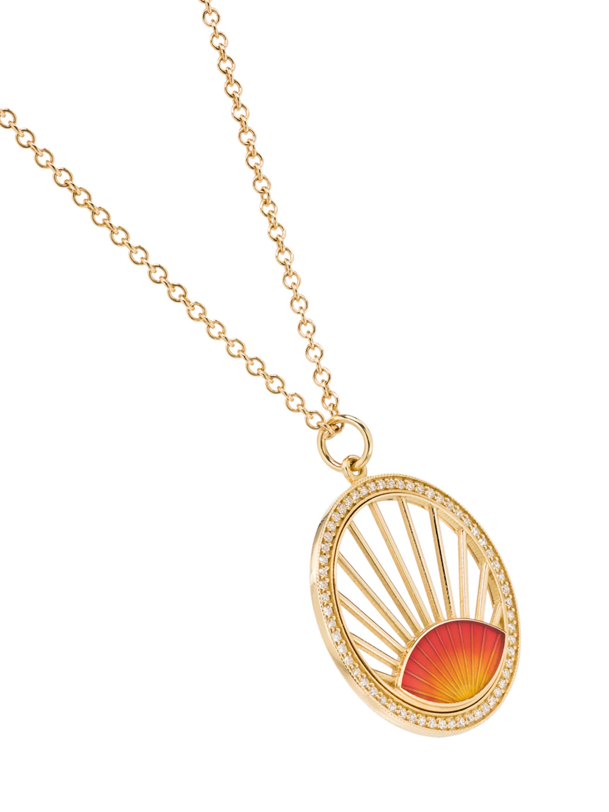 18kt yellow gold diamond sunset pendant necklace