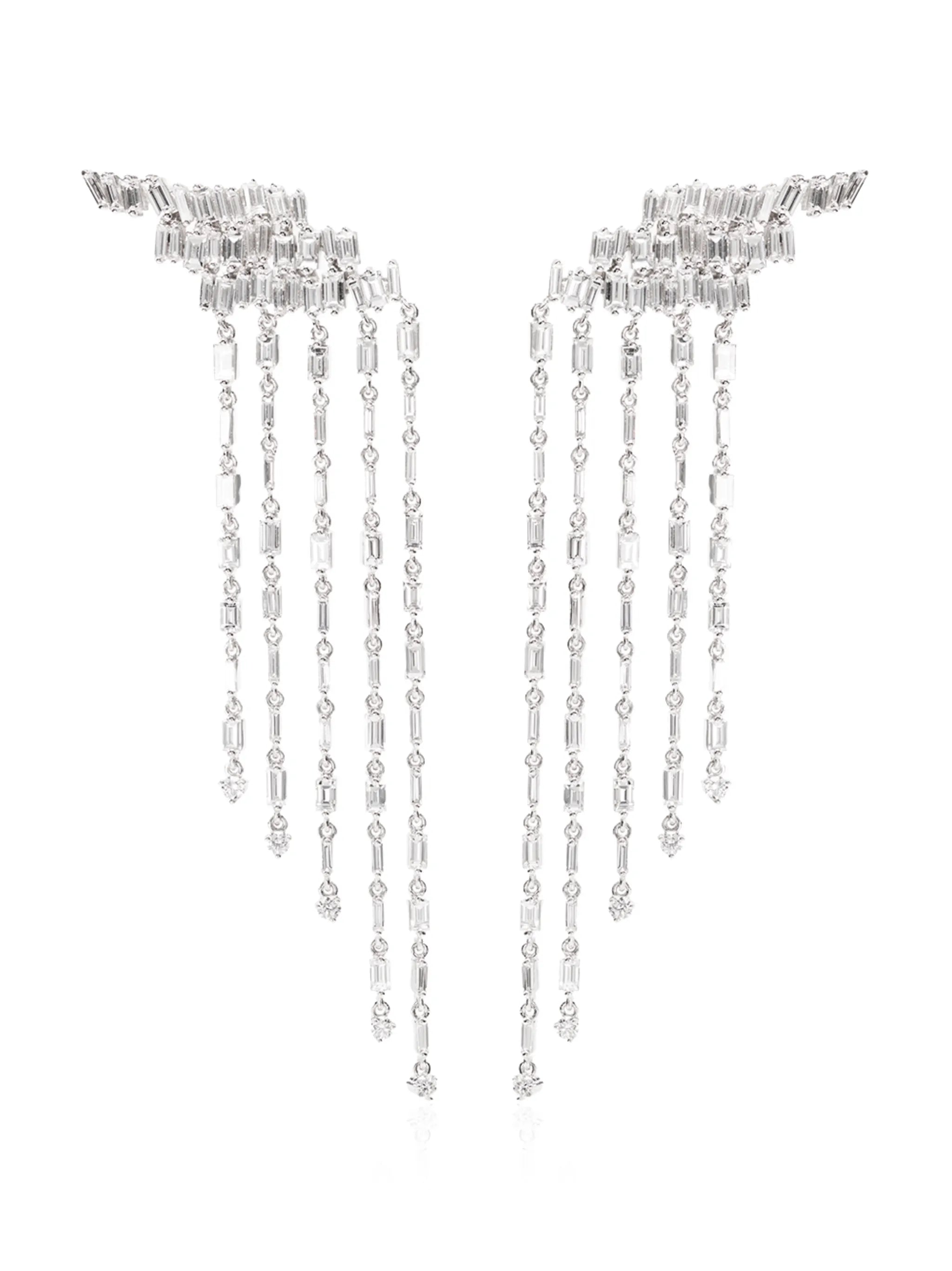 18kt white gold Fireworks diamond fringe drop earrings