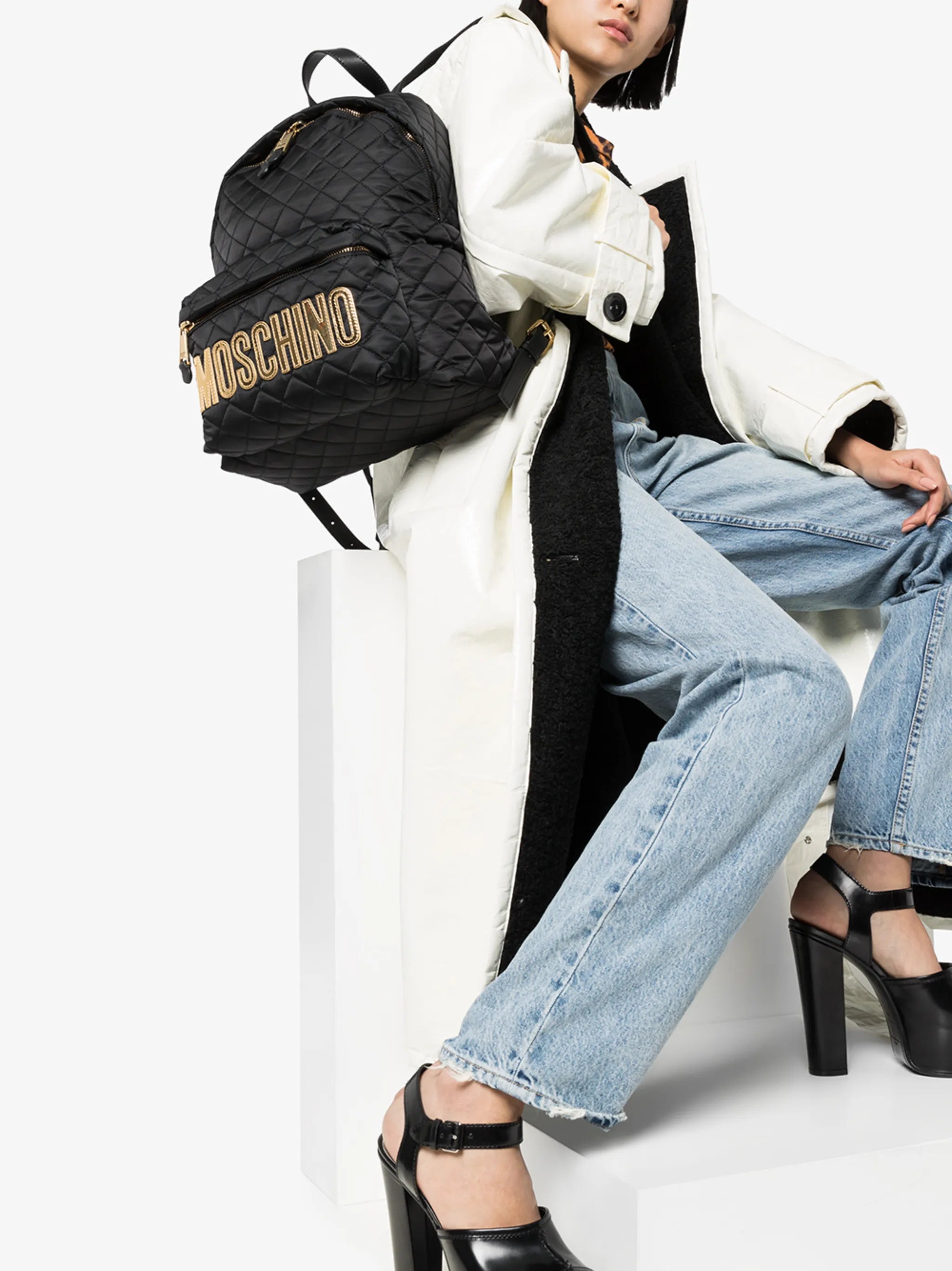 quilted logo-plaque backpack