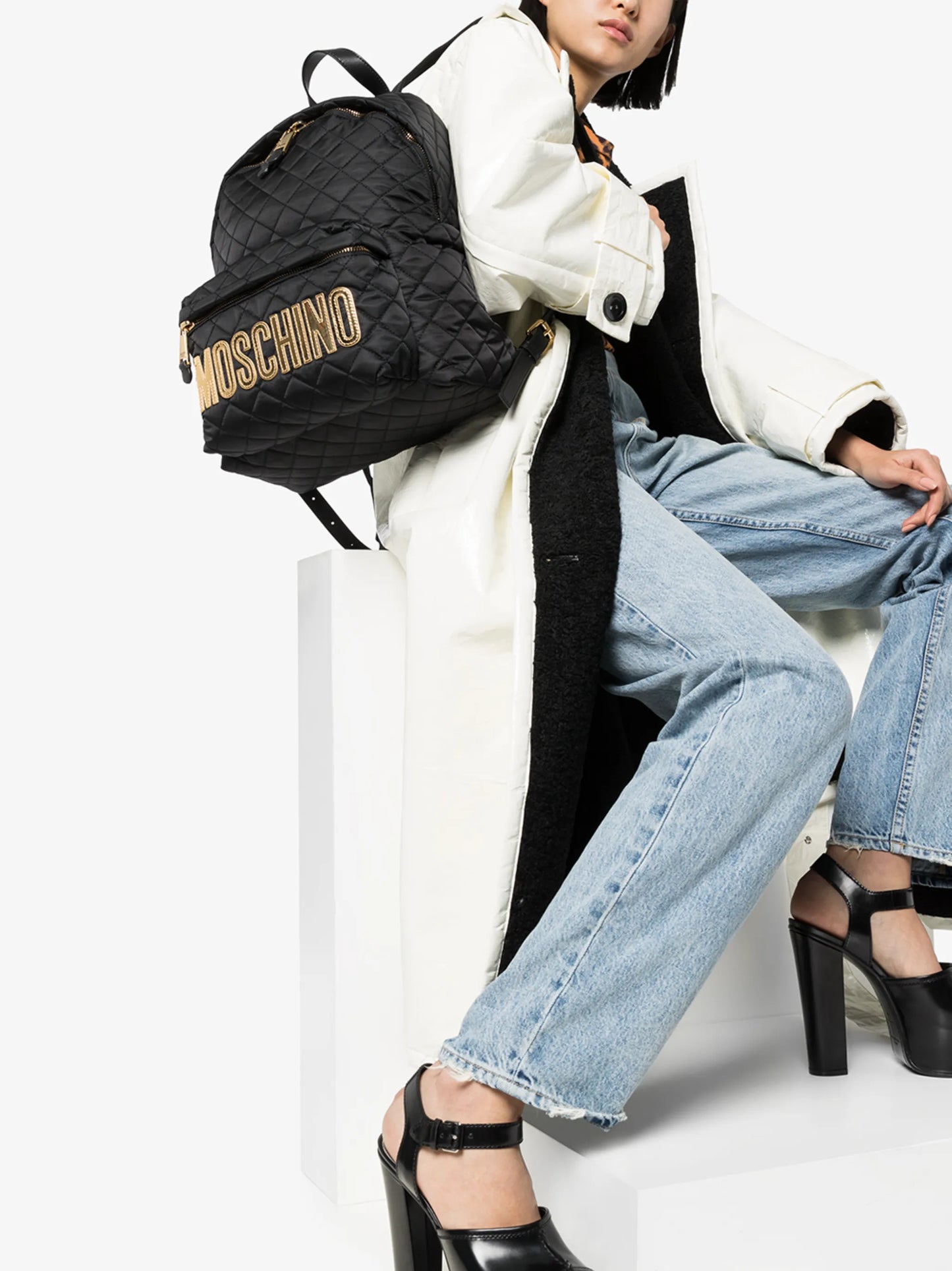quilted logo-plaque backpack
