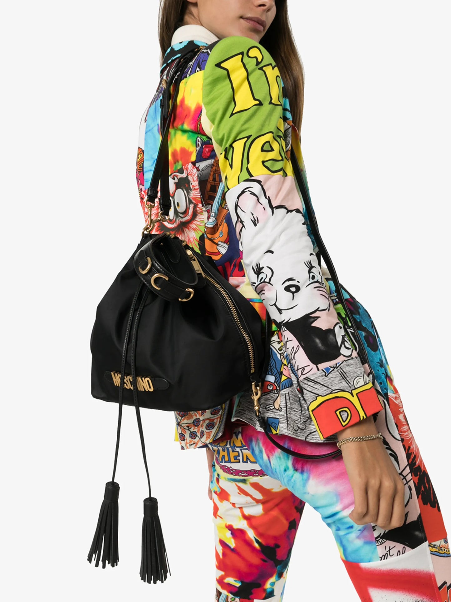 logo plaque drawstring bucket bag