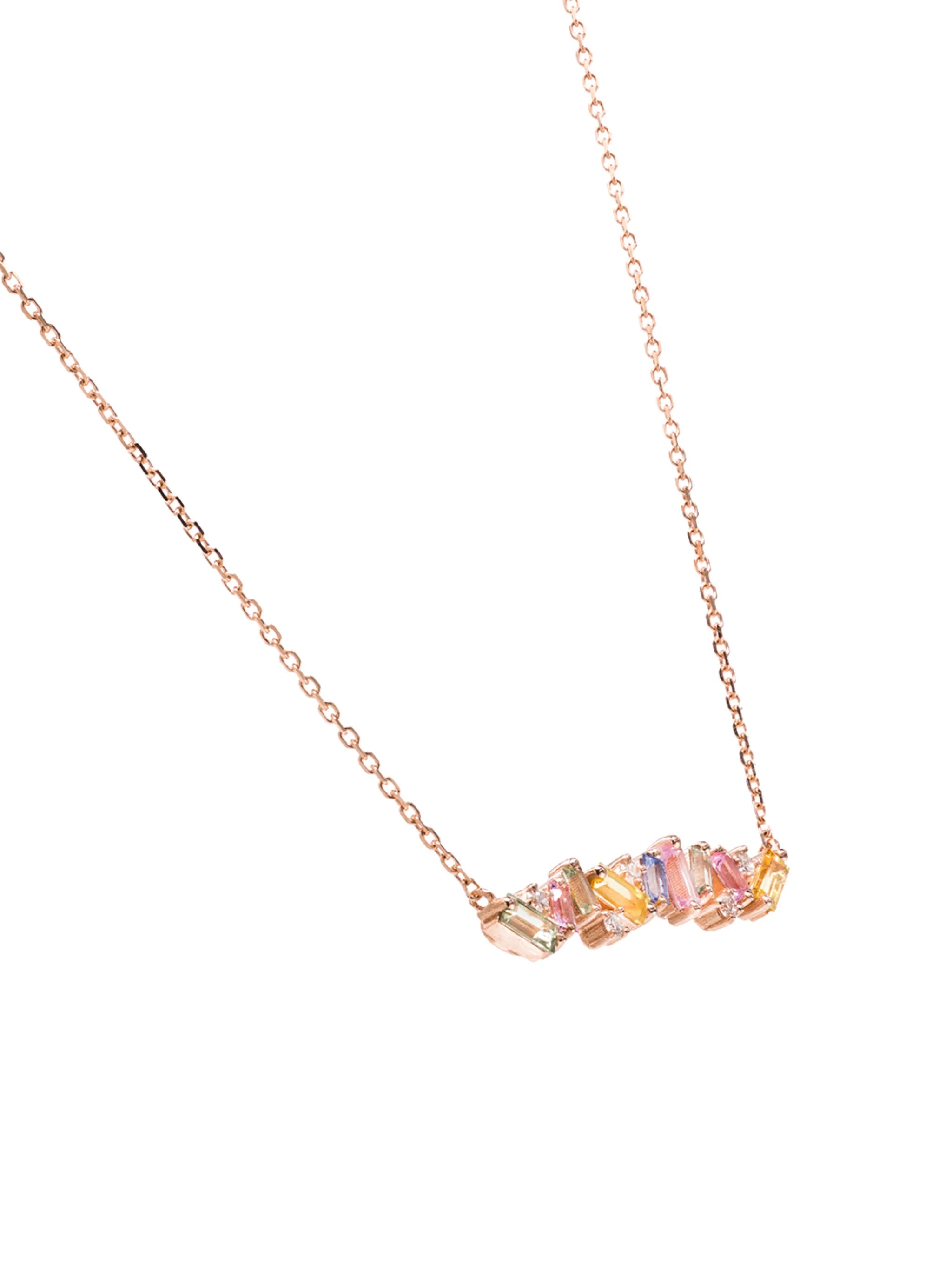 18kt rose gold diamond sapphire Rainbow Firework necklace