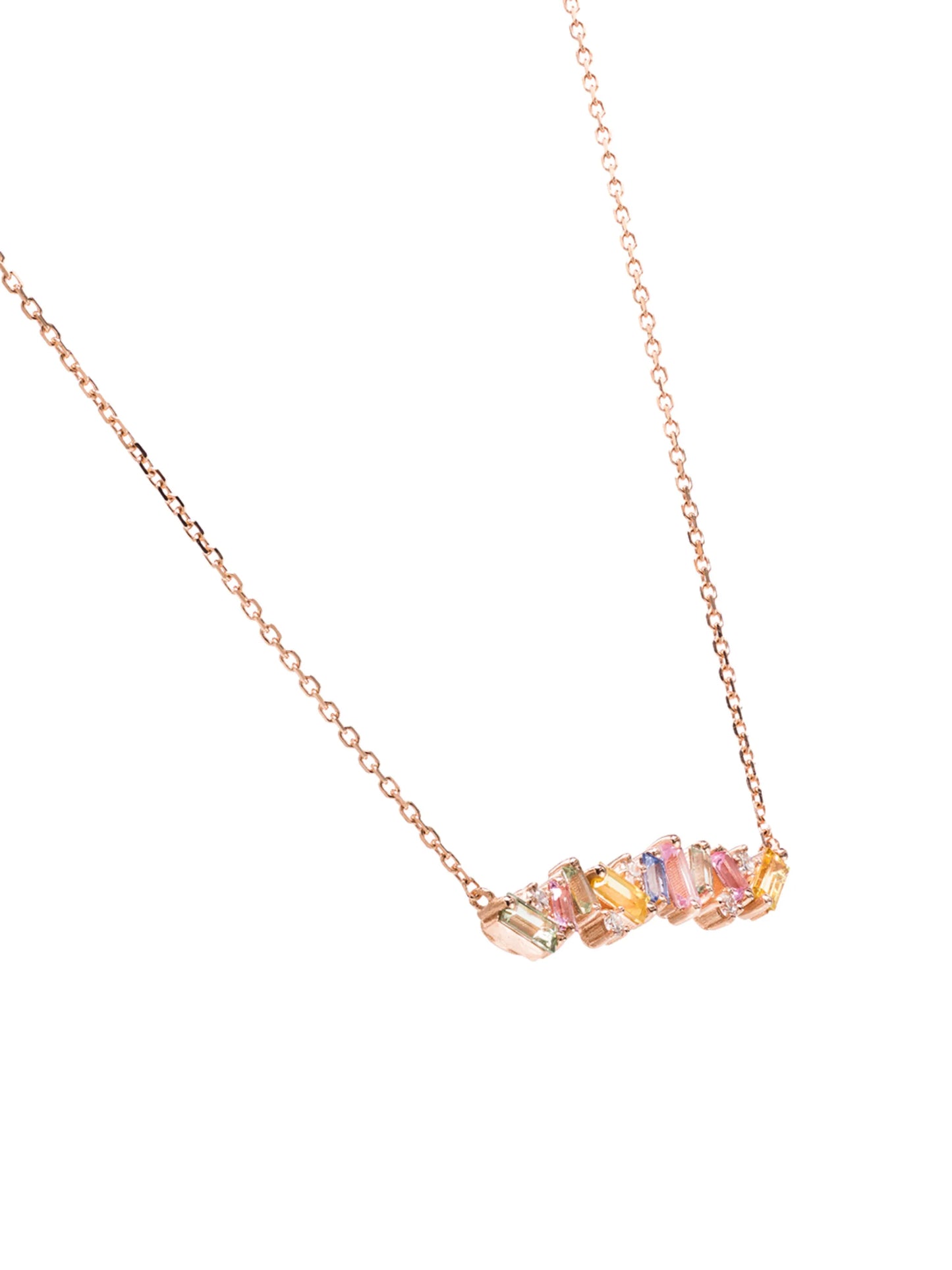 18kt rose gold diamond sapphire Rainbow Firework necklace