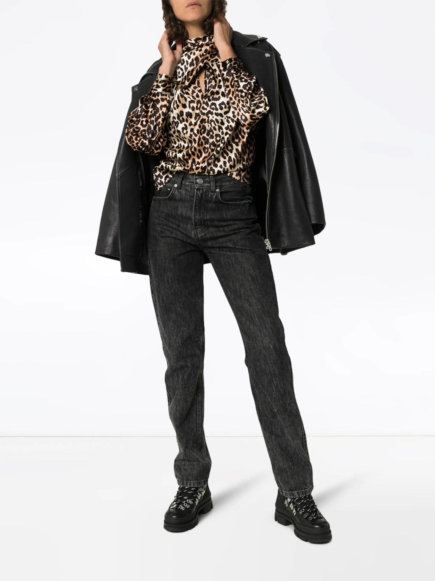 tie-neck leopard print blouse