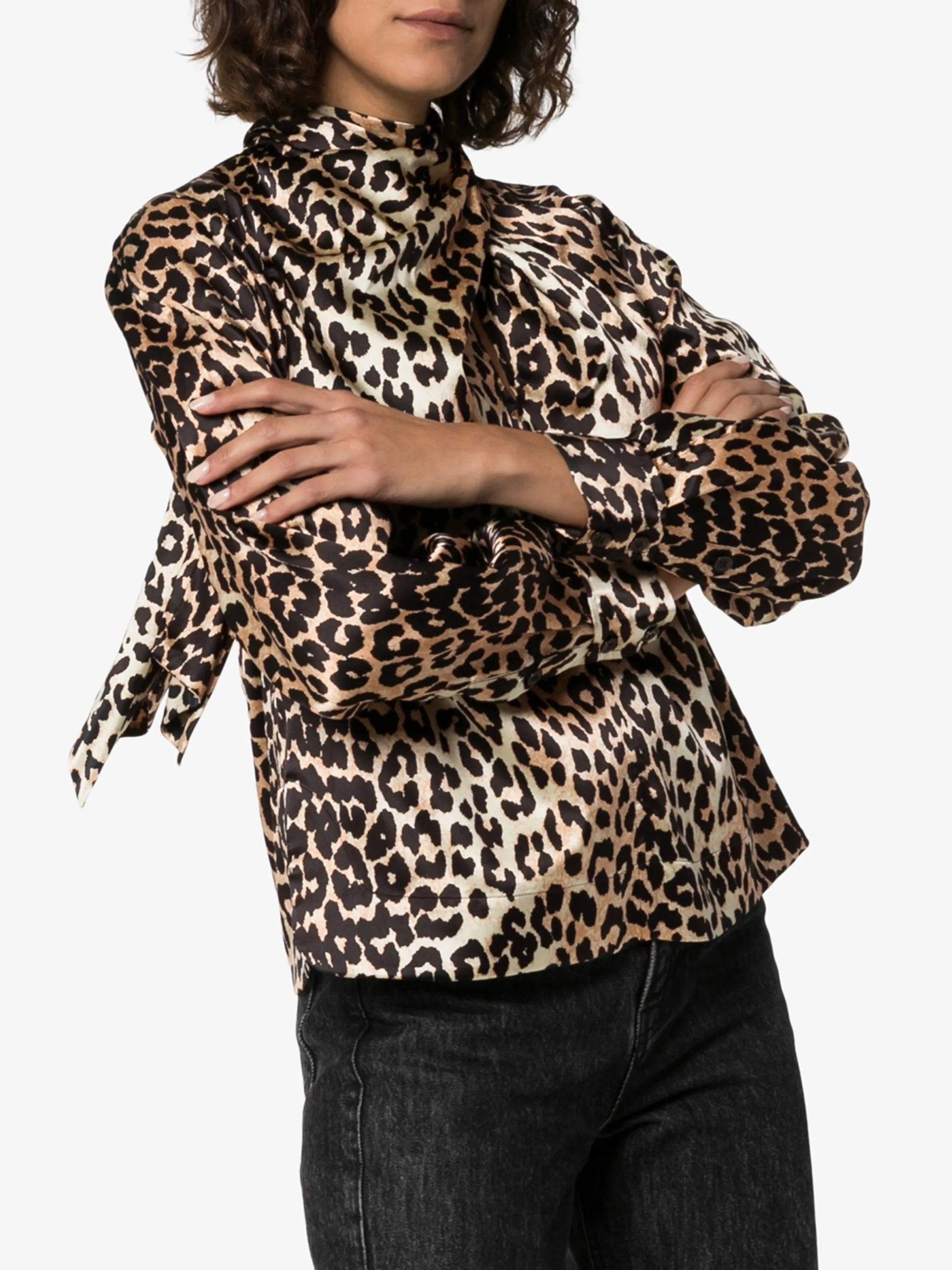 tie-neck leopard print blouse