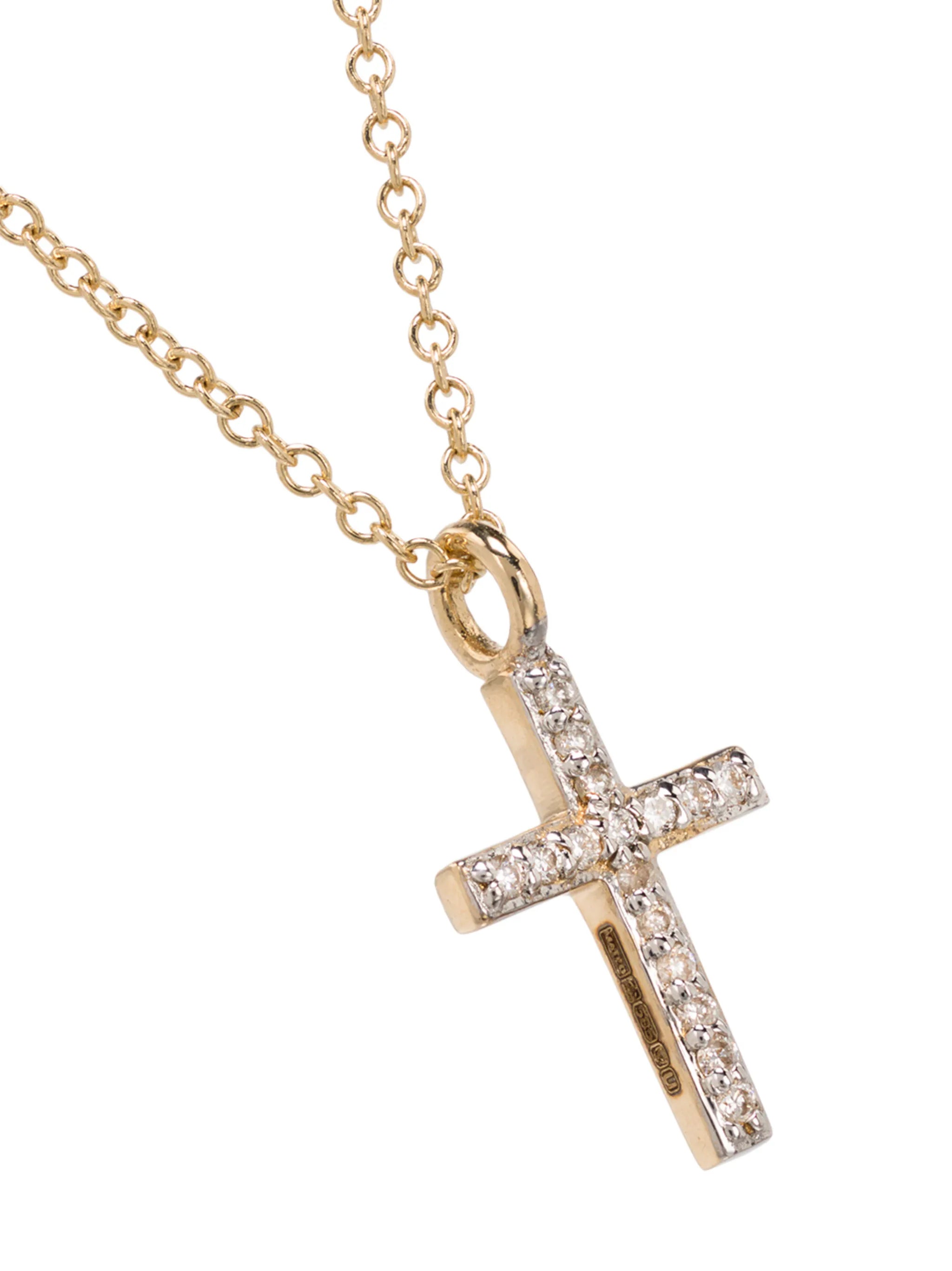 14kt gold diamond-embellished cross necklace