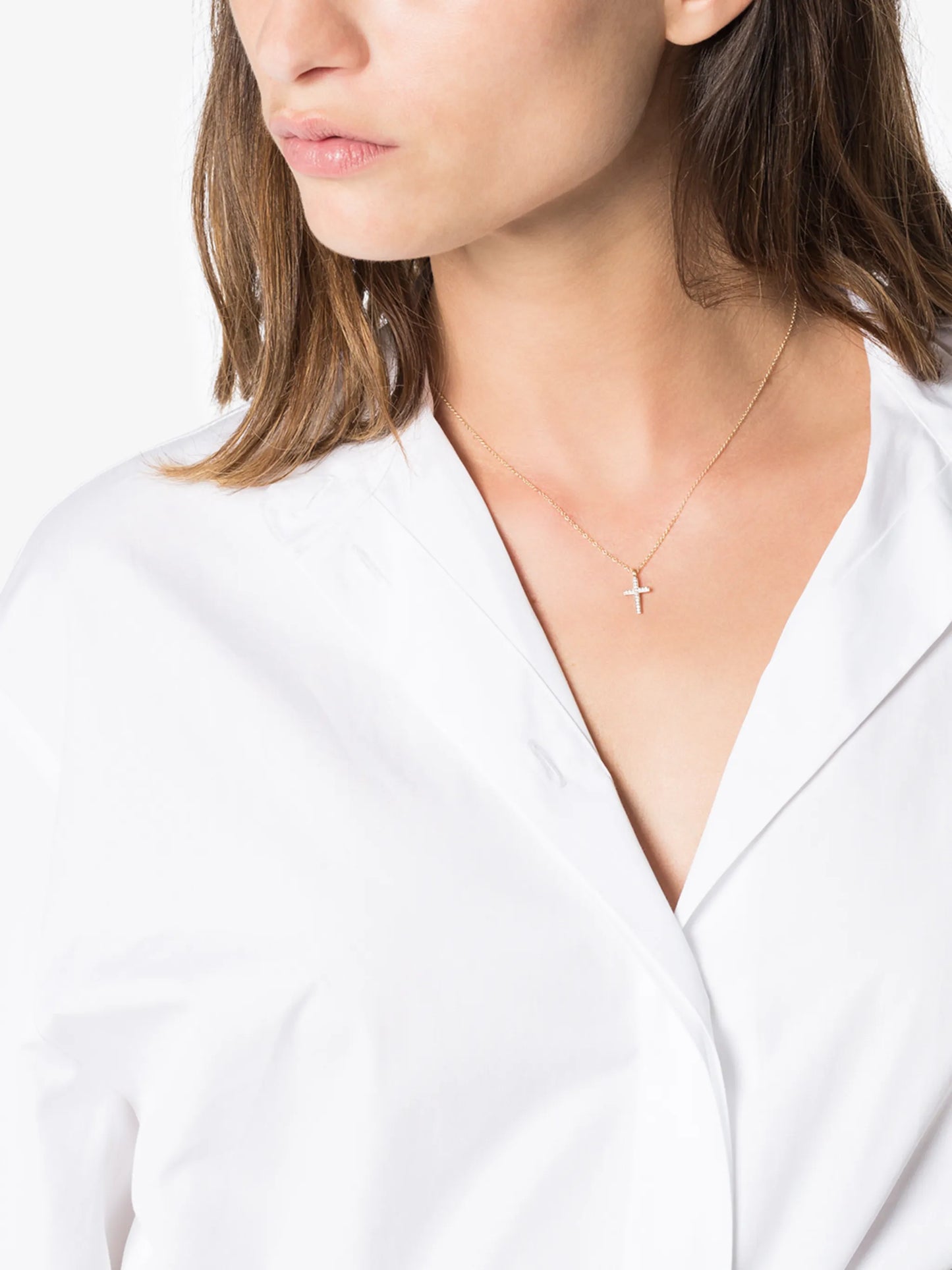 14kt gold diamond-embellished cross necklace