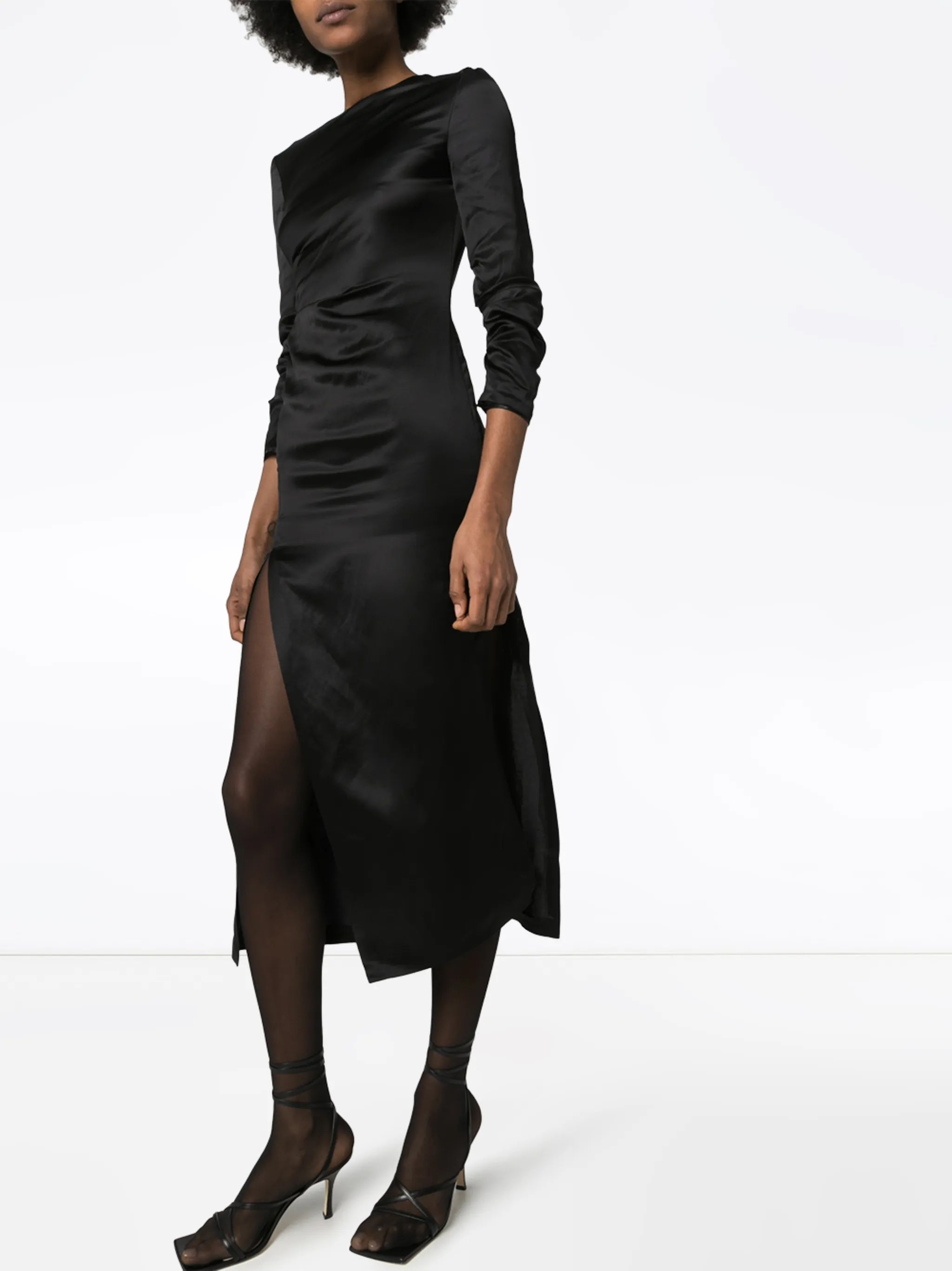 ruched side split midi dress