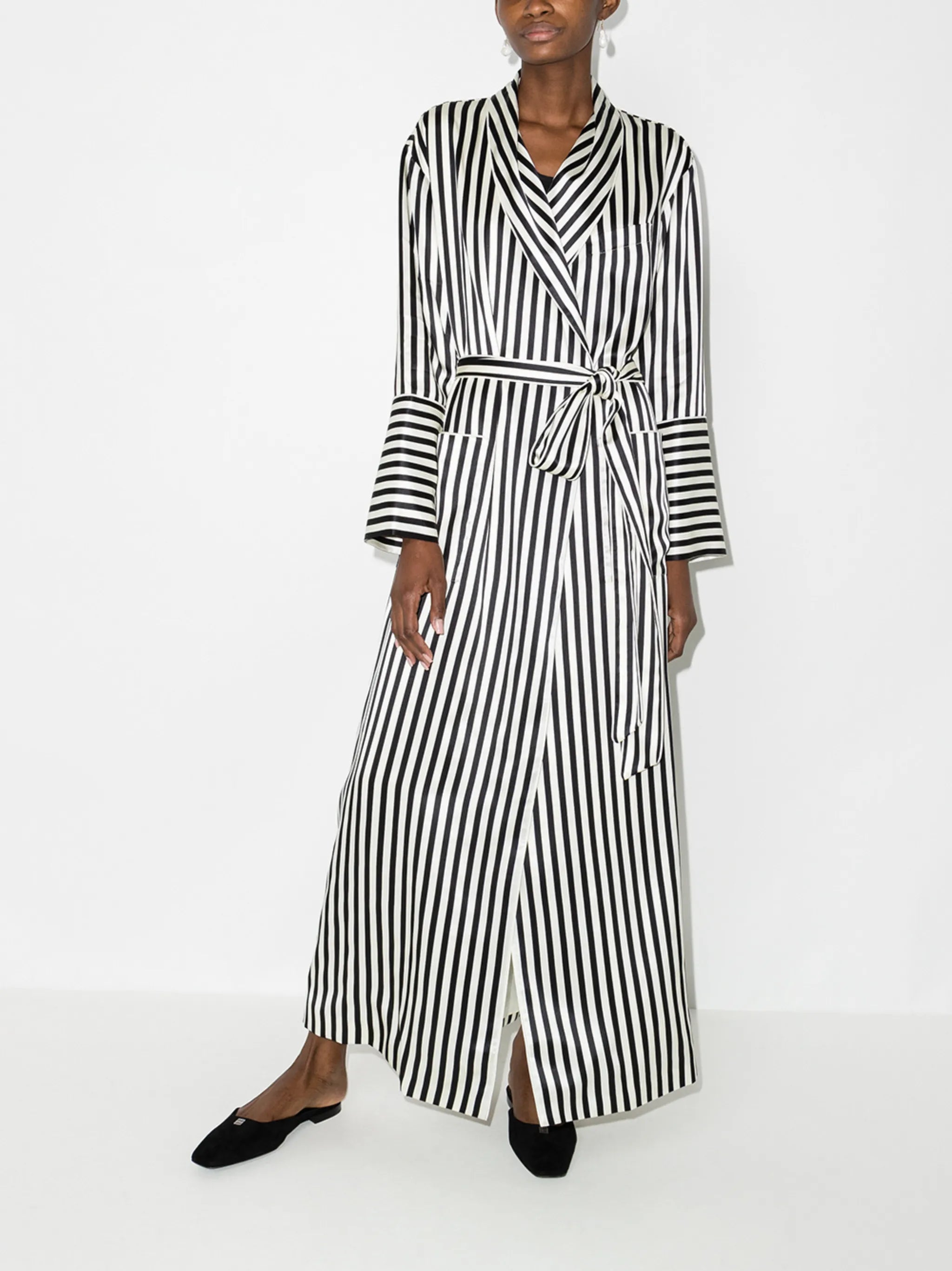 Capability striped silk dressing robe