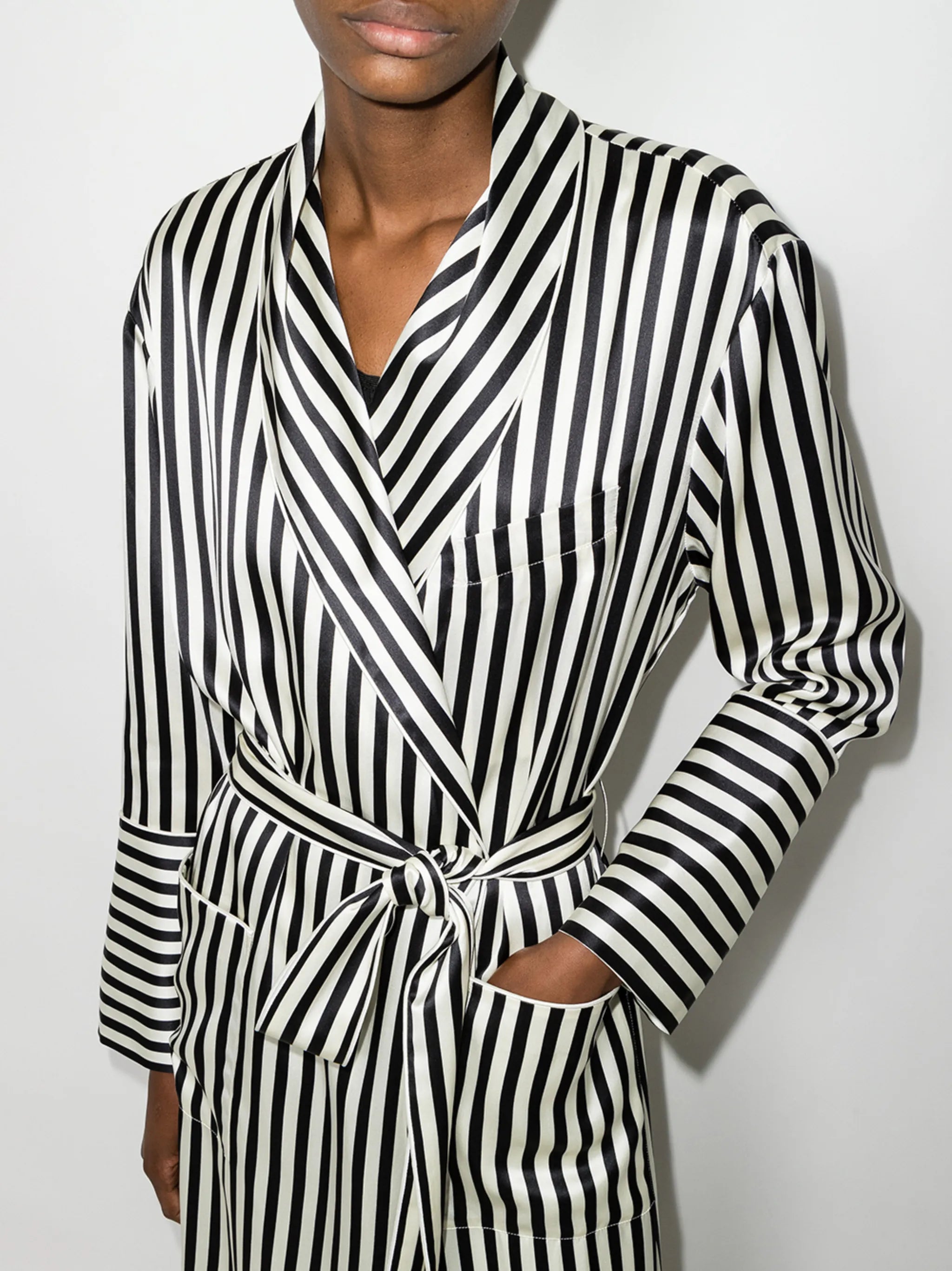 Capability striped silk dressing robe