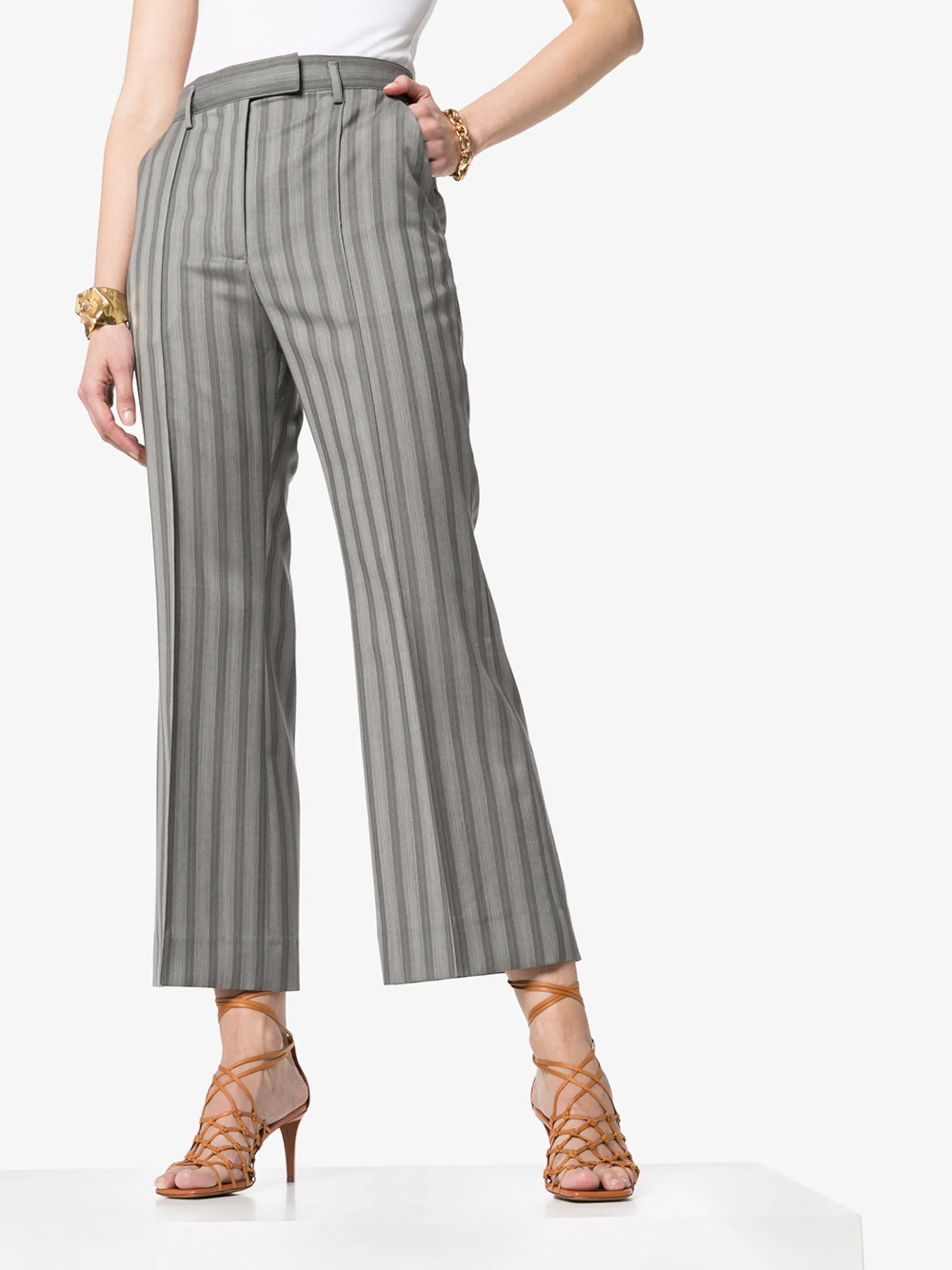 pinstriped wool flared trousers