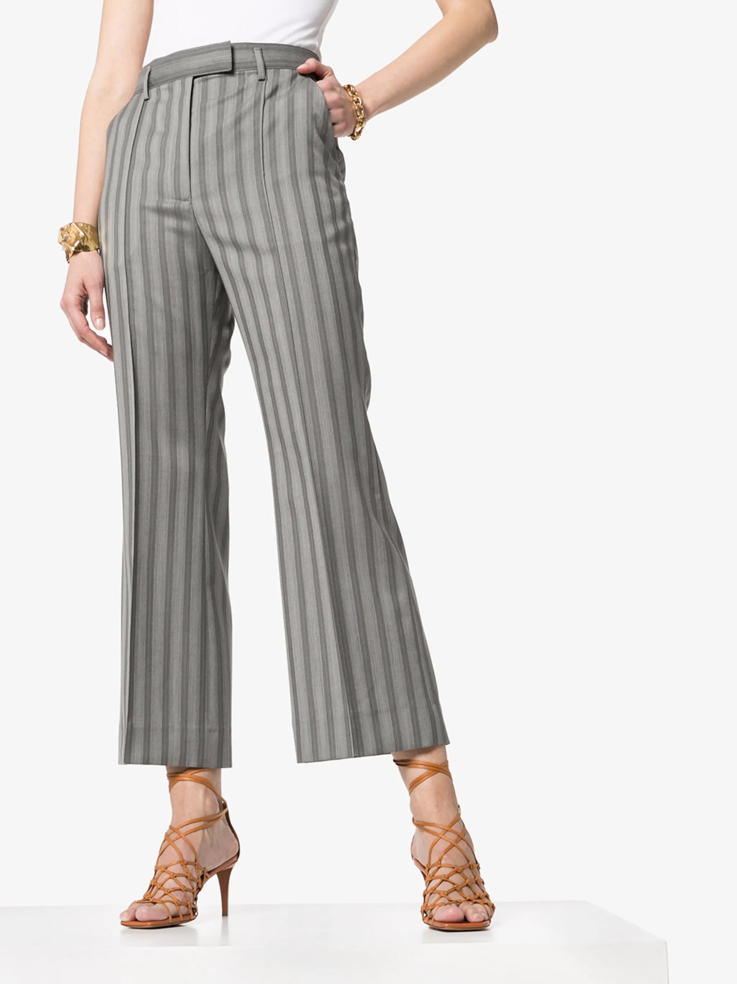 pinstriped wool flared trousers