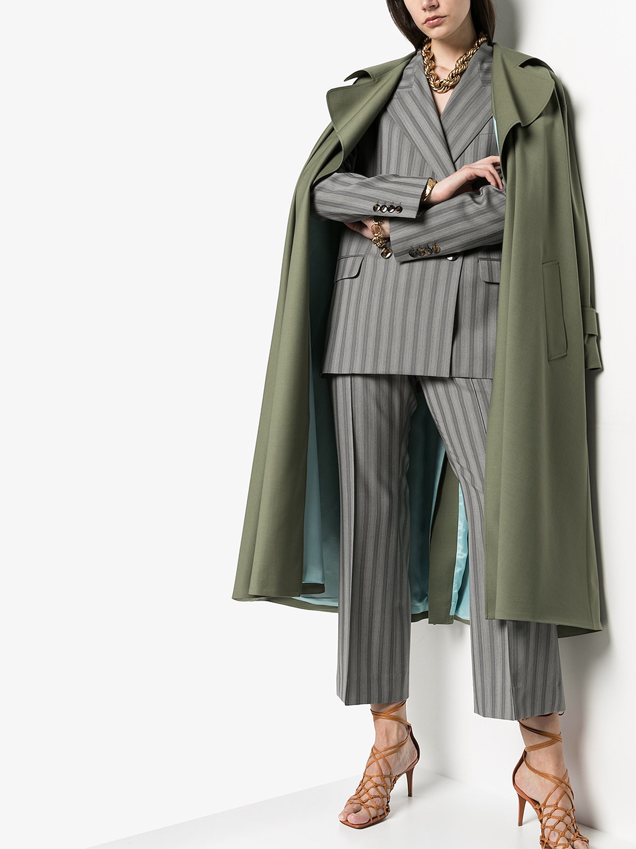 pinstriped wool flared trousers
