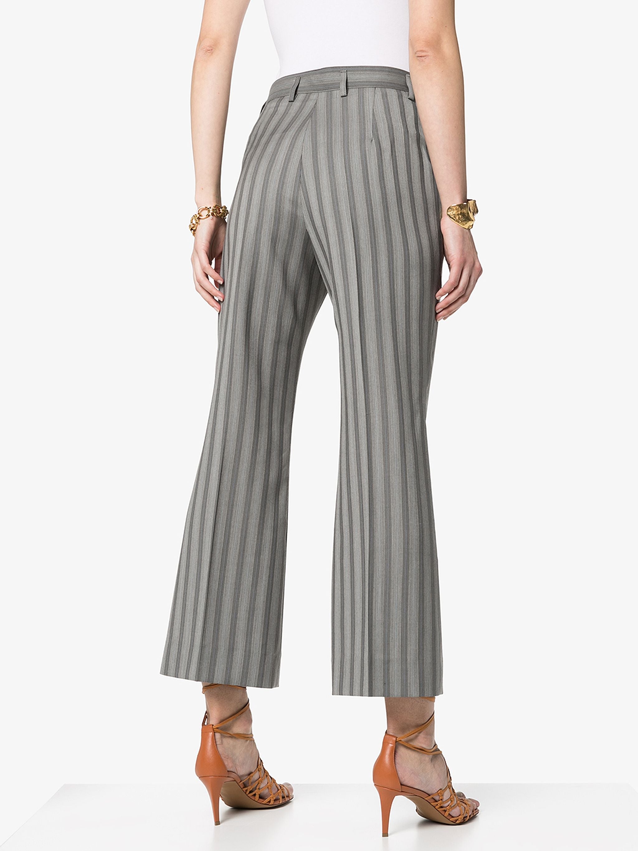 pinstriped wool flared trousers