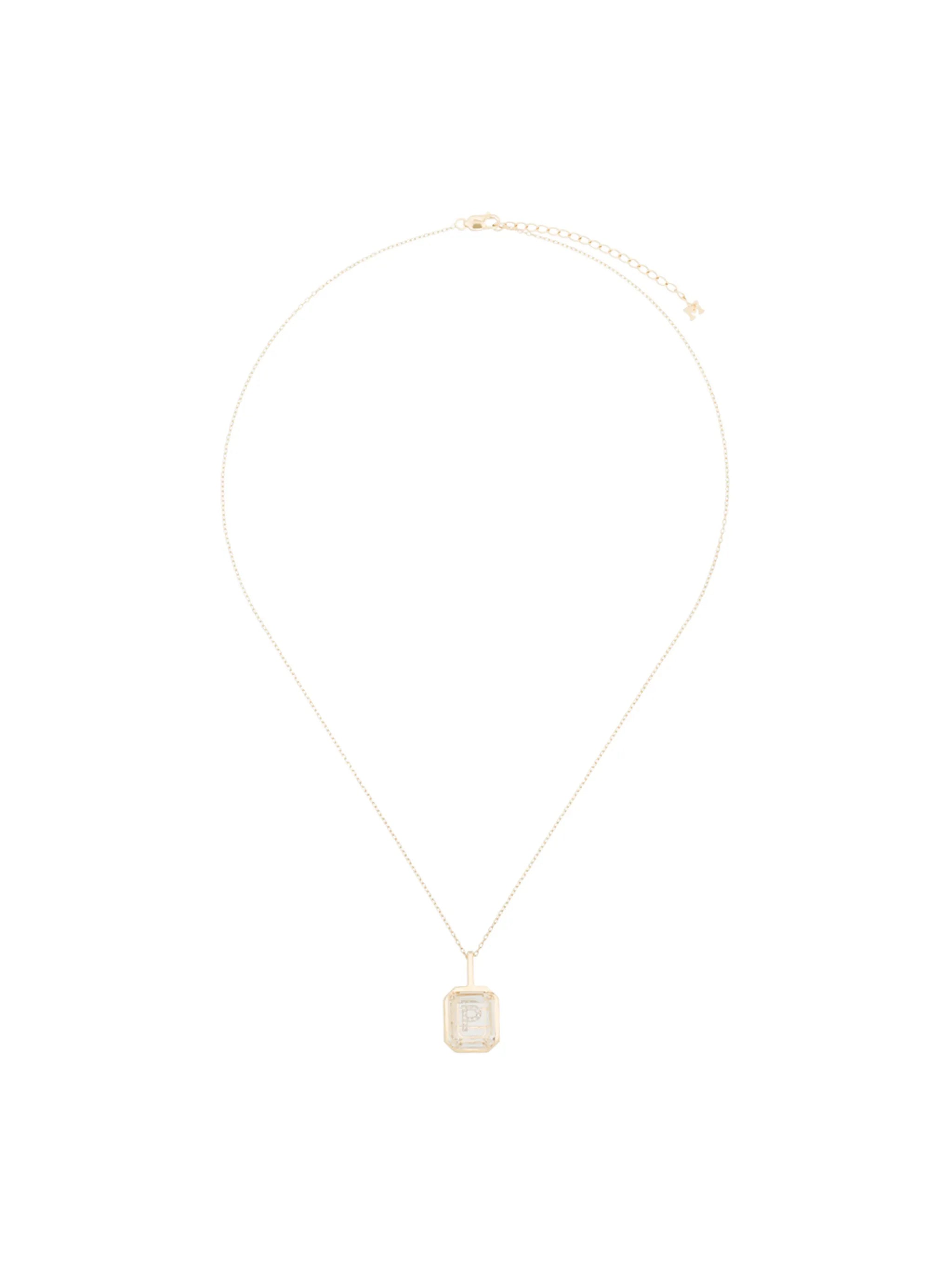 14kt yellow gold crystal frame P initial diamond necklace