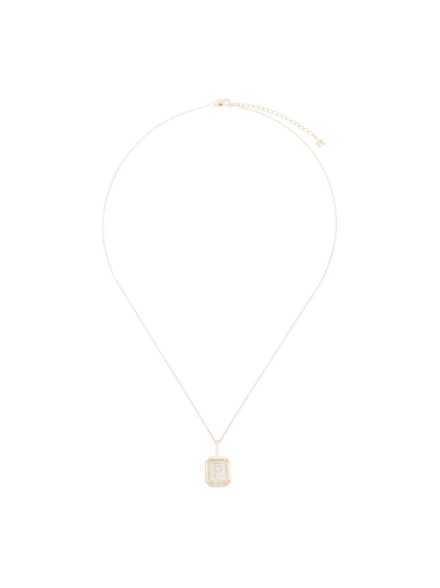 14kt yellow gold crystal frame P initial diamond necklace